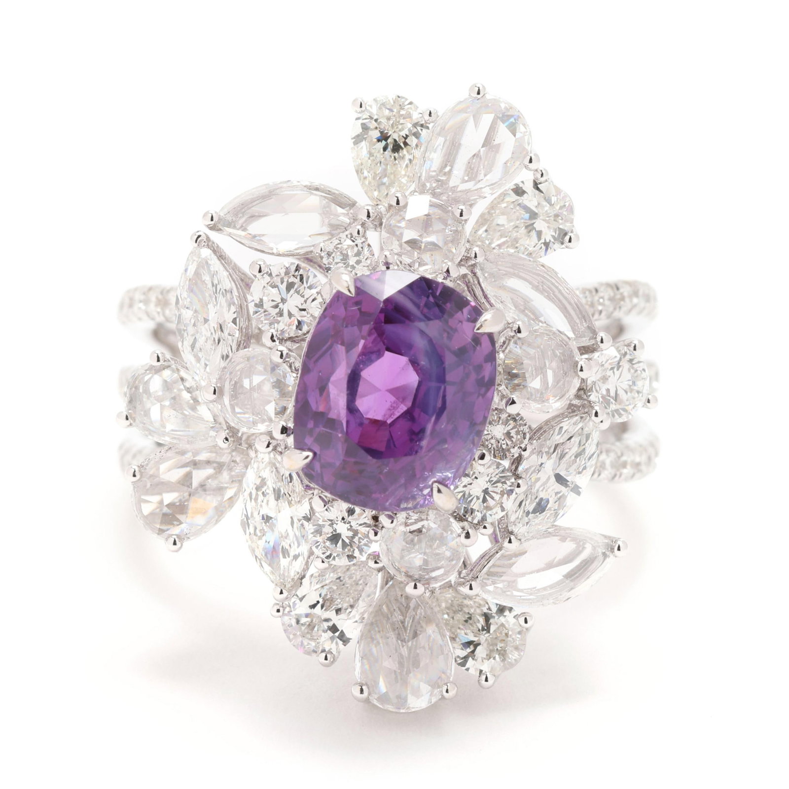 White Gold, Purple-Pink Sapphire, and Diamond Ring (1 of 8)