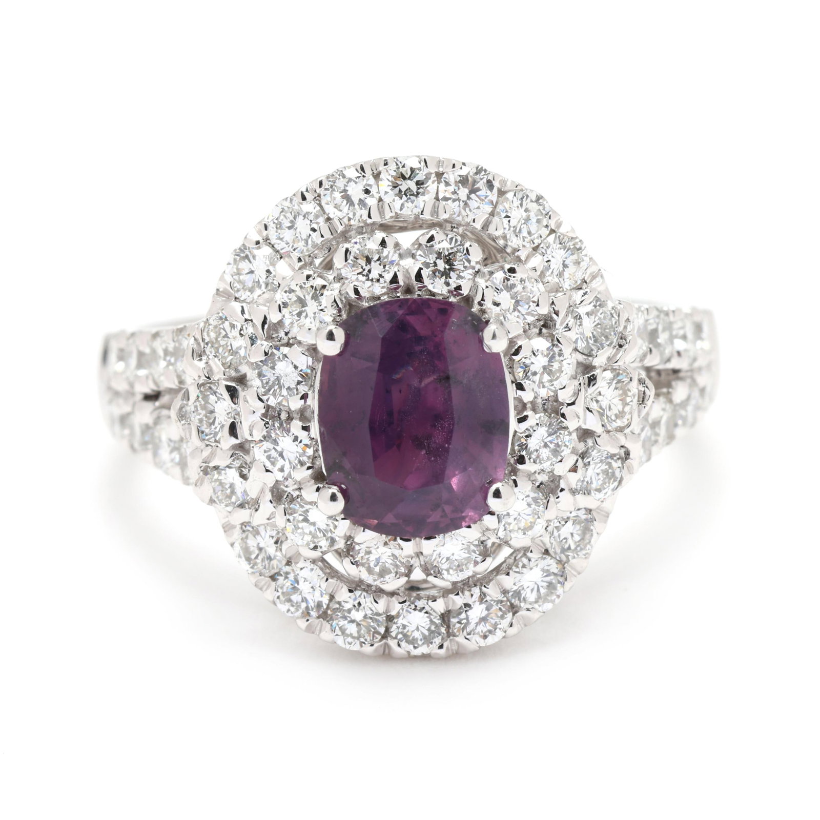 Platinum, Purplish Pink Sapphire, and Diamond Ring, Oscar Friedman (1 of 6)