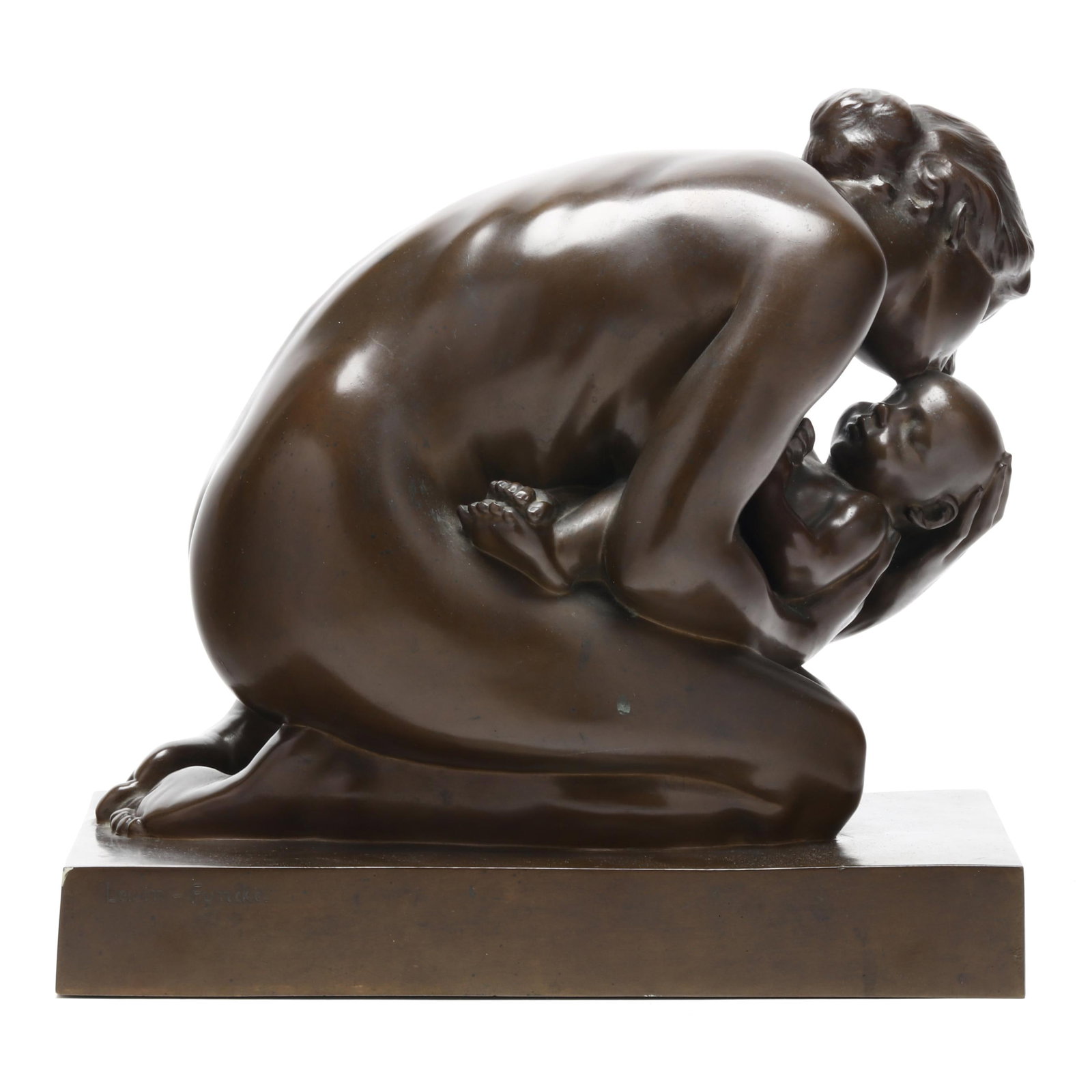 Arthur Wilhelm Otto Lewin-Funcke (German, 1866-1937), Mother: Arthur Wilhelm Otto Lewin-Funcke (German, 1866-1937), Mother early 20th century casting, patinated bronze, signed "Lewin-Funcke" to the terrace side, a lovely tender moment depicting a kneeling mother