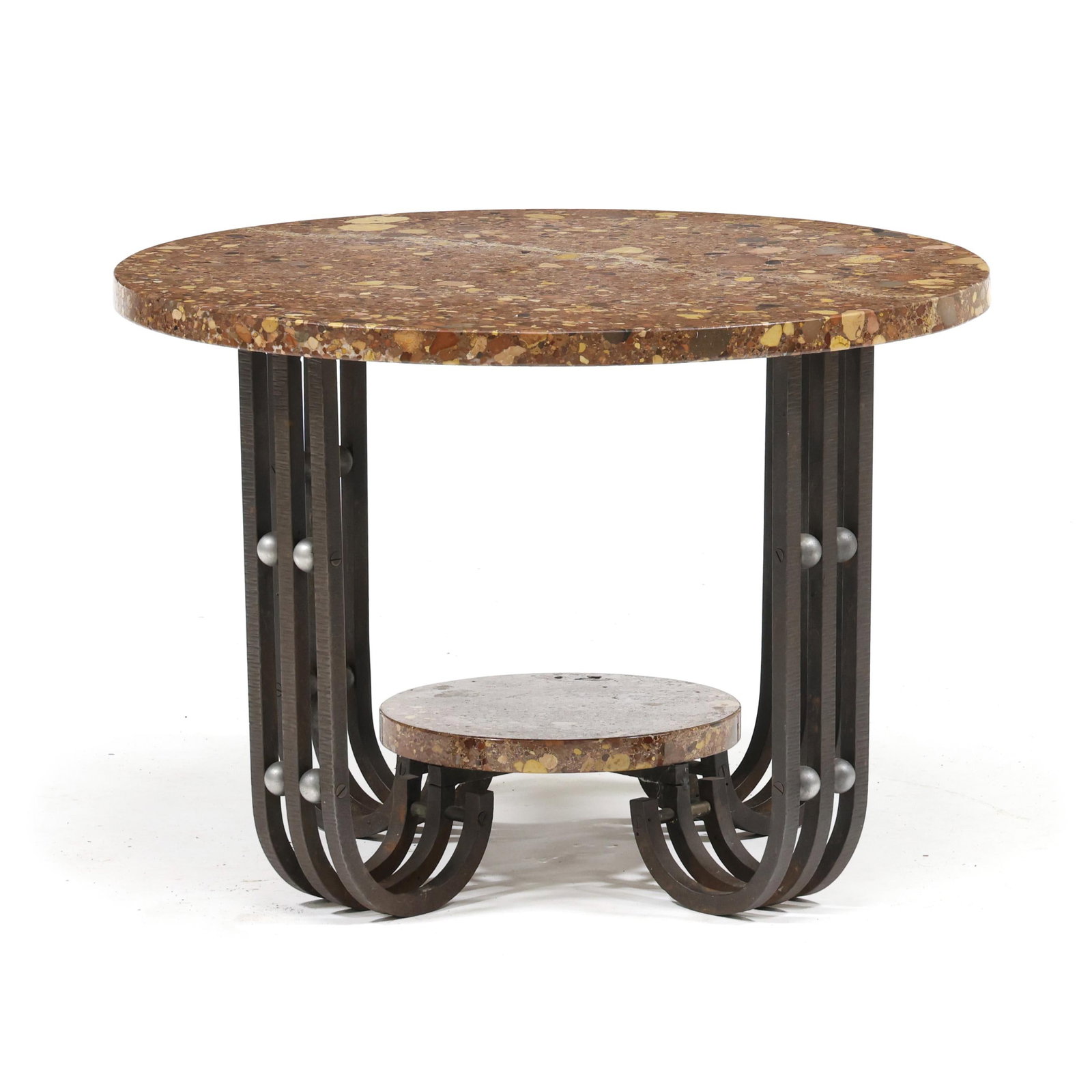 Edgar Brandt (French, 1880-1960), Iron and Marble Cocktail Table, Signed (1 of 6)