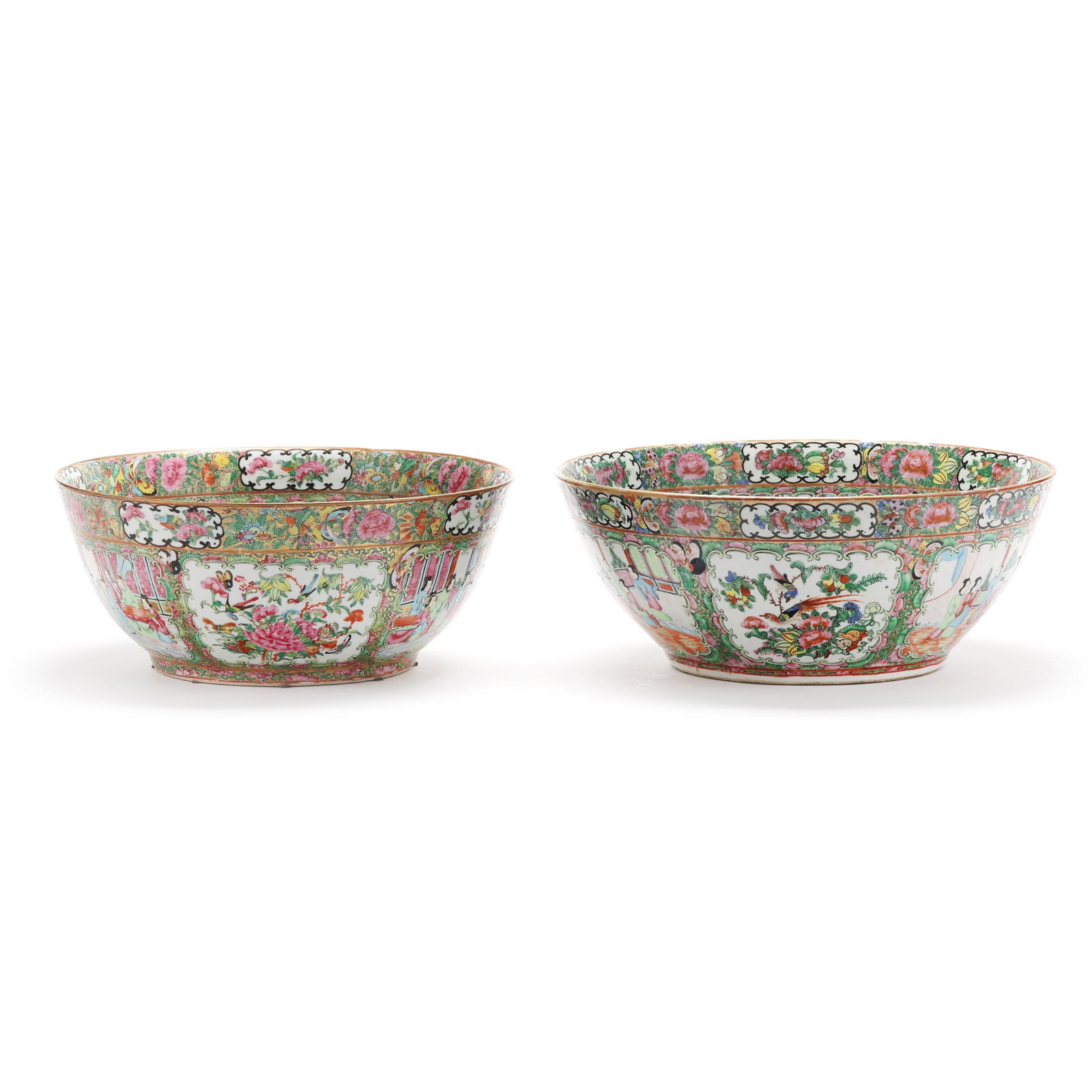 Near Pair of Chinese Export Rose Medallion Punch Bowls (1 of 12)