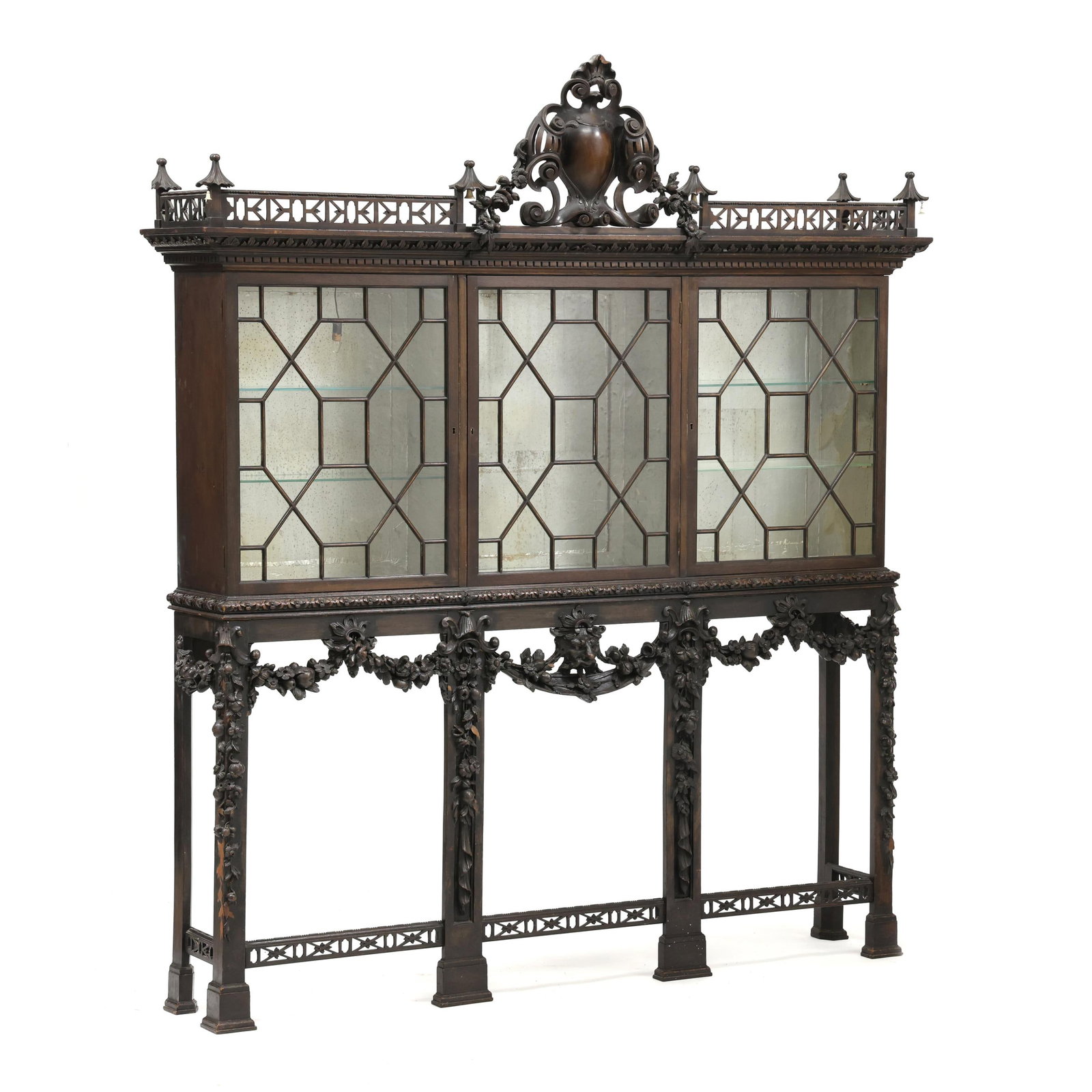 Chinese Chippendale Style Carved Mahogany Cabinet on Stand - 2