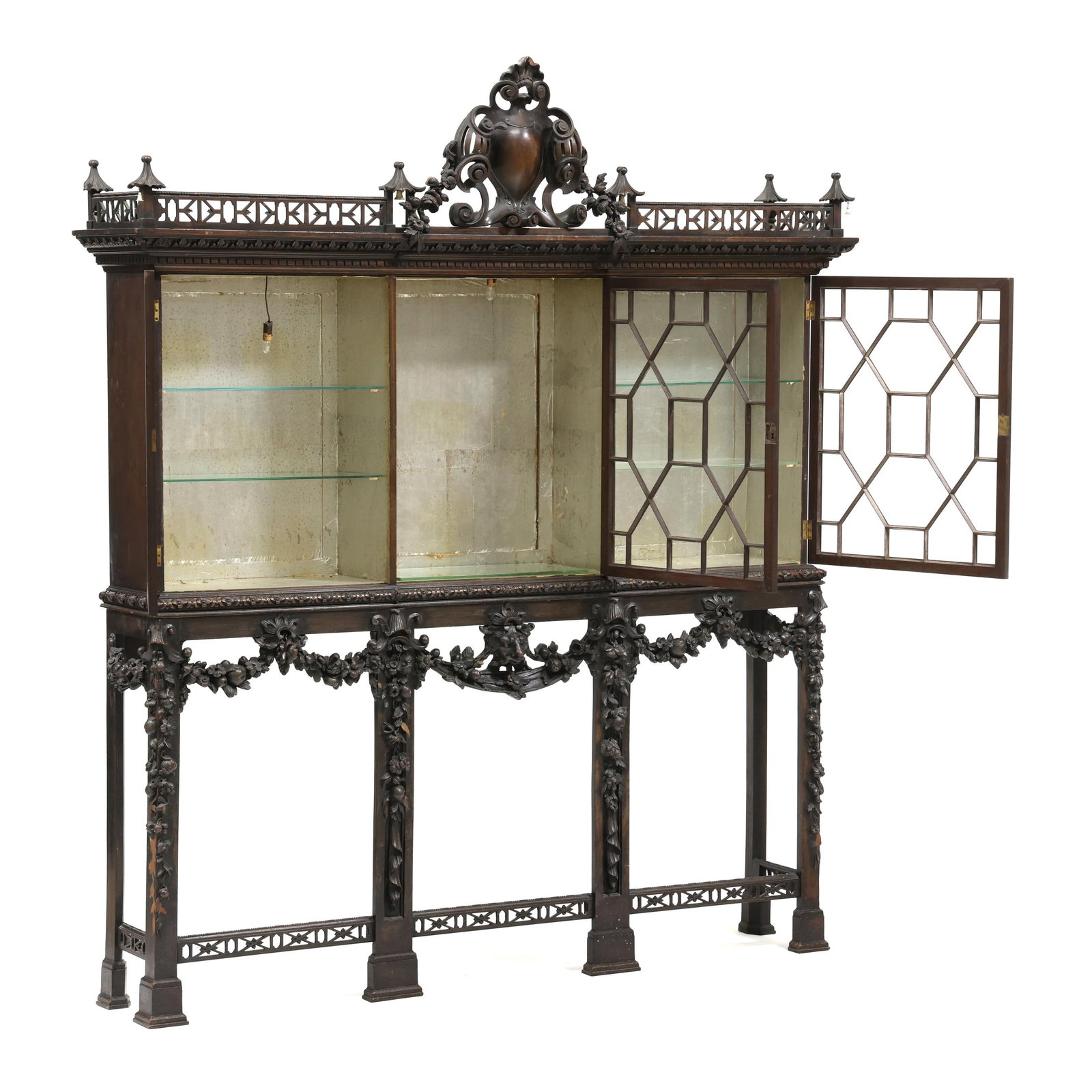 Chinese Chippendale Style Carved Mahogany Cabinet on Stand - 3