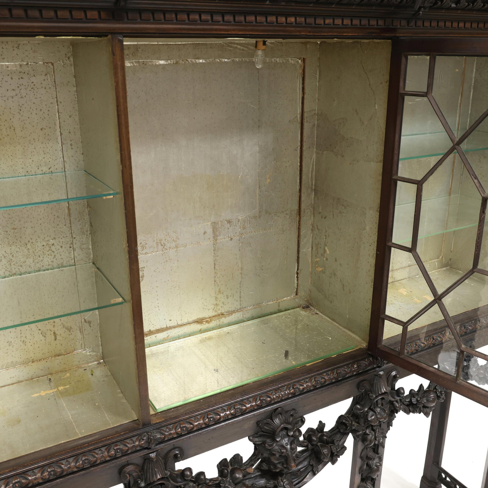 Chinese Chippendale Style Carved Mahogany Cabinet on Stand - 5