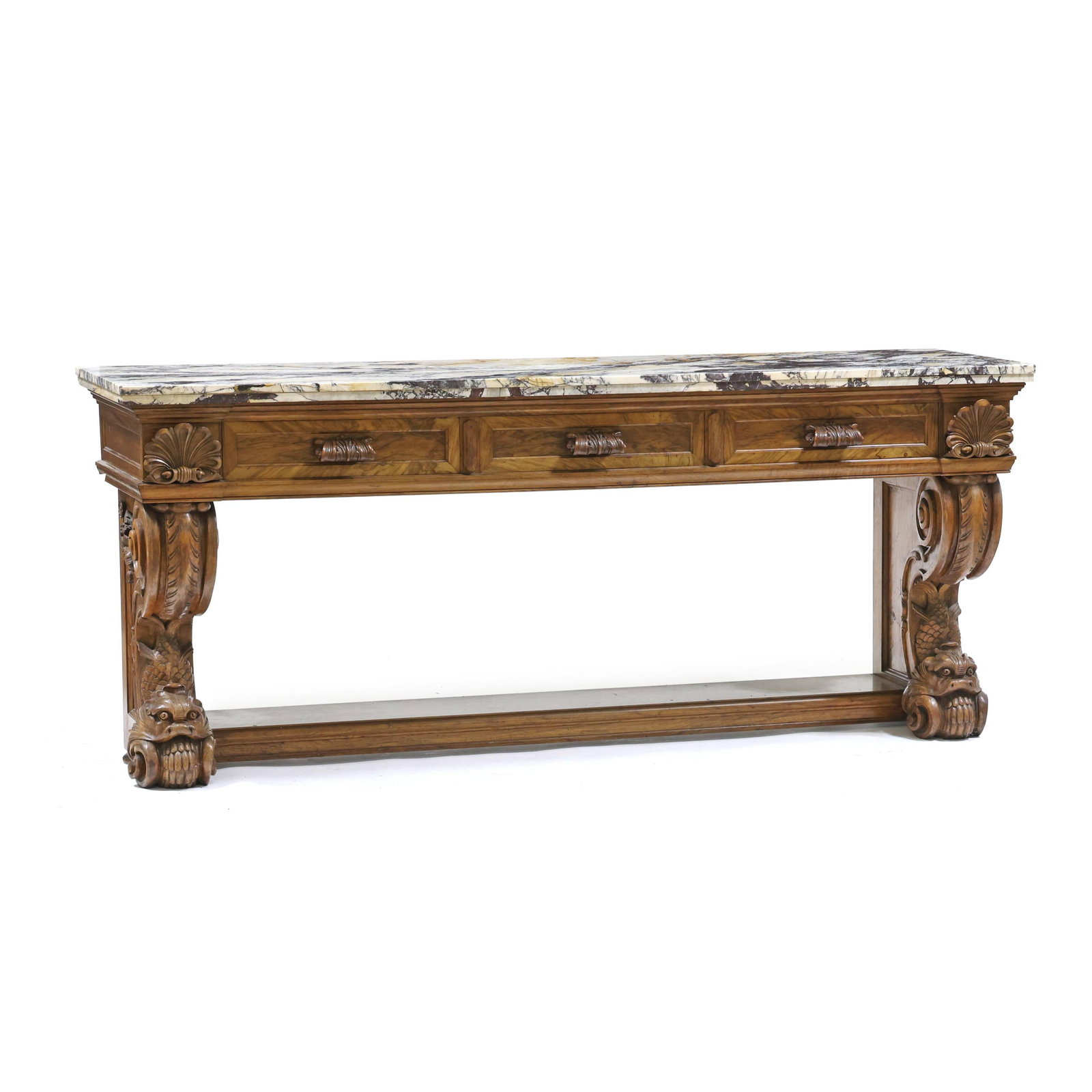 Continental Renaissance Revival Carved Circassian Walnut and Marble Top Sideboard (1 of 9)