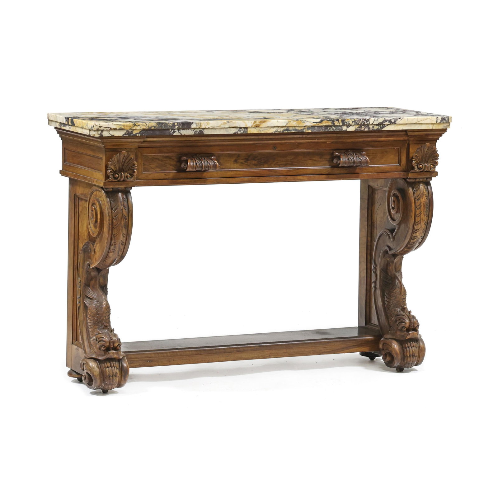 Continental Renaissance Revival Carved Circassian Walnut and Marble Top Server (1 of 10)