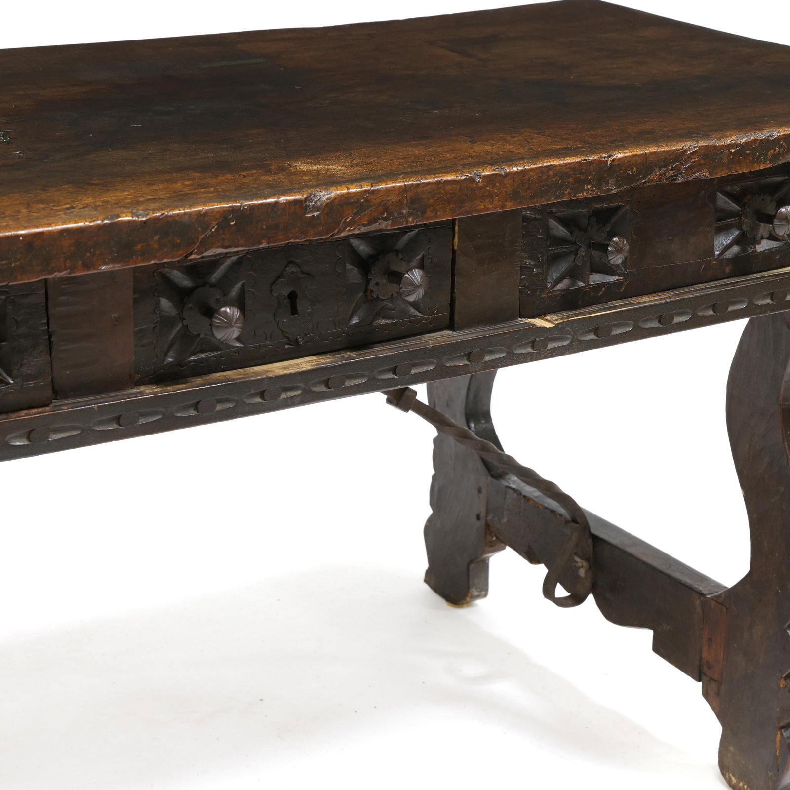 Spanish Baroque Carved Walnut Trestle Base Table - 11