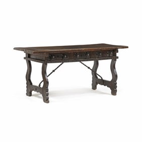 Spanish Baroque Carved Walnut Trestle Base Table