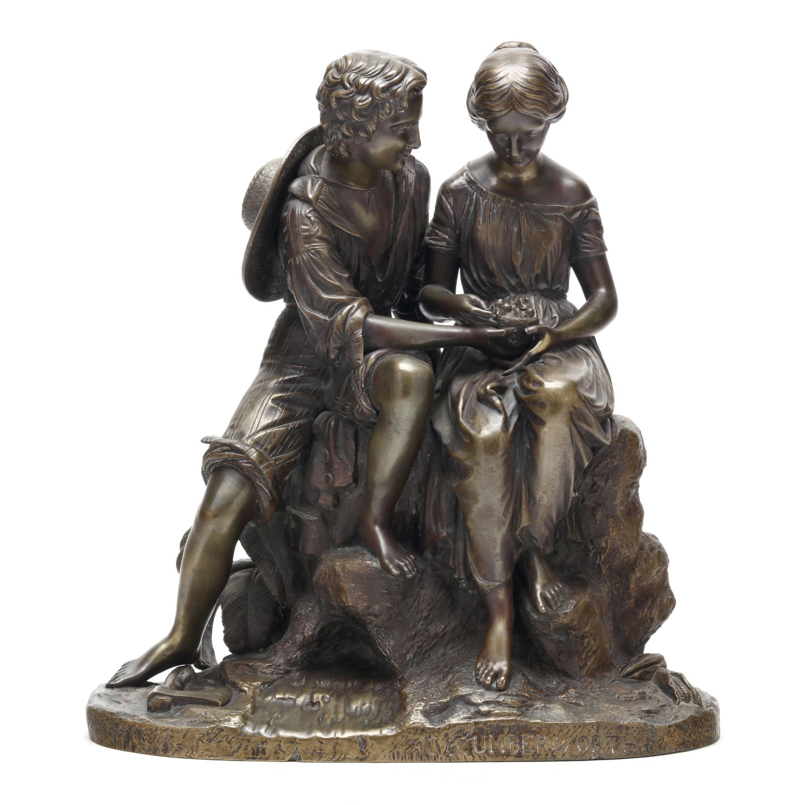 Charles Cumberworth (English/French, 1811-1852) A Bronze Model of Paul et Virginie: Charles Cumberworth (English/French, 1811-1852) A Bronze Model of Paul et Virginie cast by Susse Frères, bronze with light brown patina, signed "C. CUMBERWORTH" to the terrace edge, with foundry mark