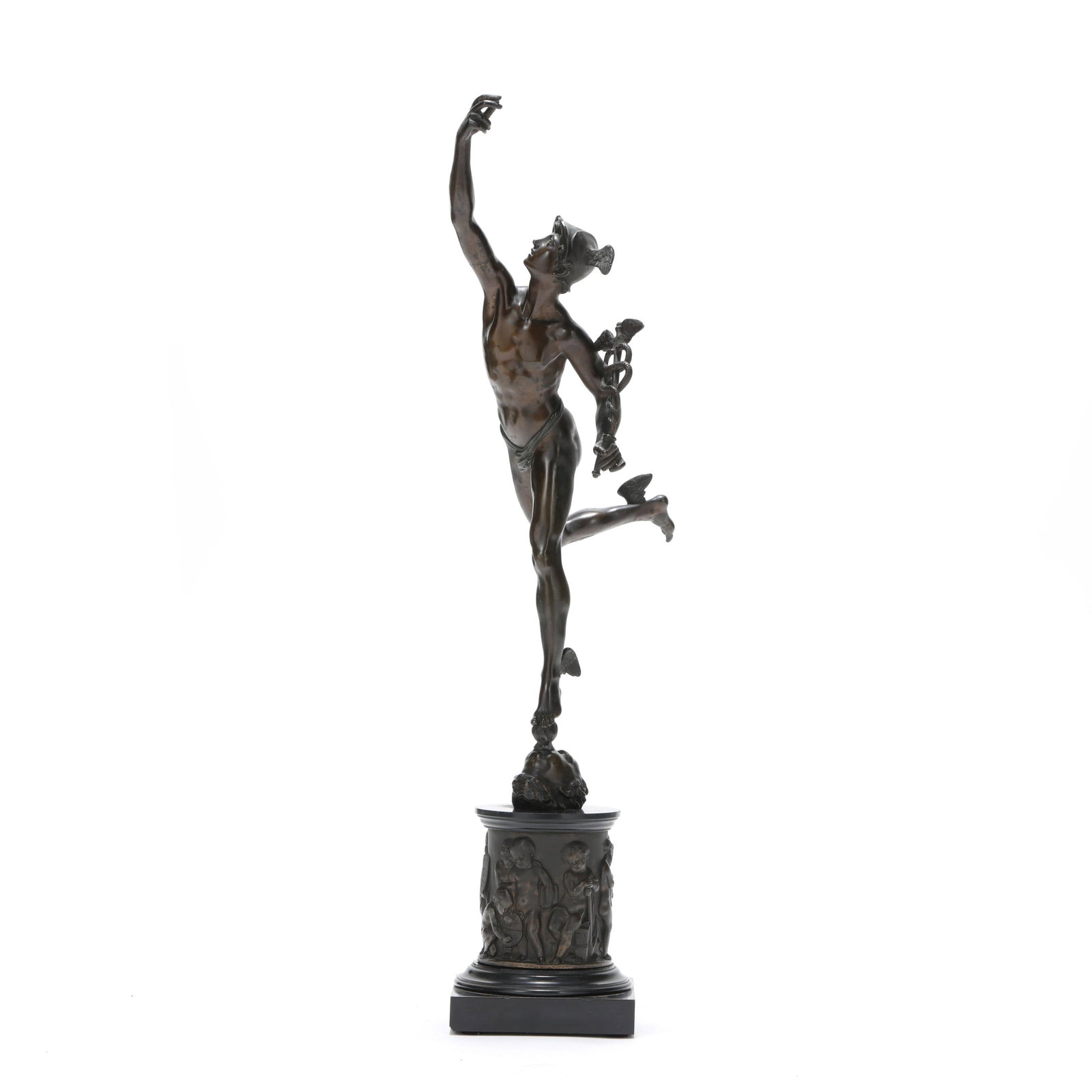 After Giambologna (Flemish/Italian,1529-1608), Grand Tour Bronze Figure of Mercury: After Giambologna (Flemish/Italian,1529-1608), Grand Tour Bronze Figure of Mercury late 19th century, patinated bronze, unsigned, modeled after the original by Giovanni da Bologna (Giambologna), that