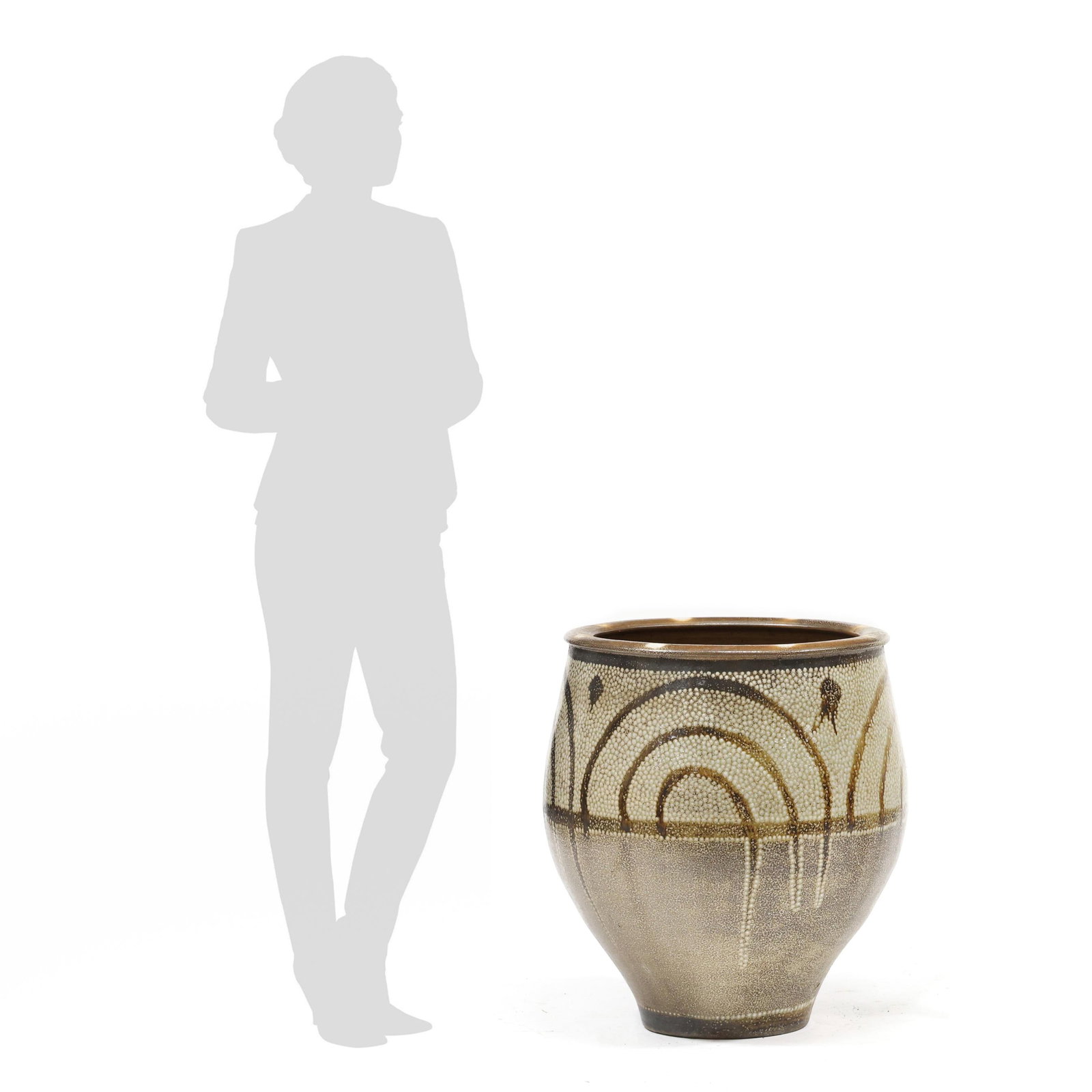 Daniel Johnston (NC, b. 1971), Massive Stoneware Pot with Calligraphic Slip Decoration: Daniel Johnston (NC, b. 1971), Massive Stoneware Pot with Calligraphic Slip Decoration Seagrove, North Carolina, circa 2016, wood fired stoneware with salt and ash glazes, stamped with artist monogram