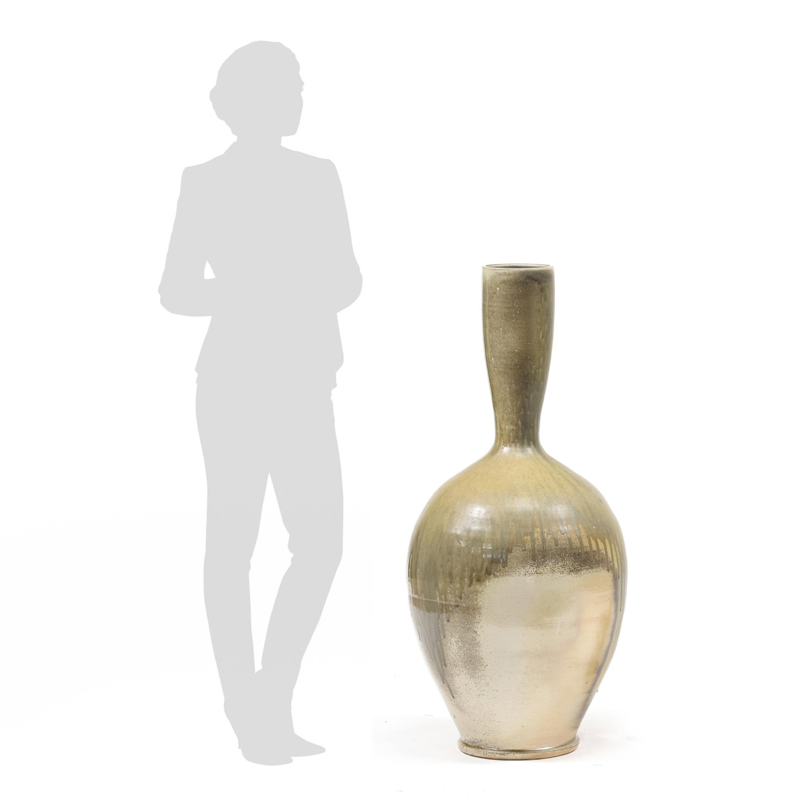Ben Owen III (Seagrove, NC, b. 1968), Massive Stoneware Bottle Vase: Ben Owen III (Seagrove, NC, b. 1968), Massive Stoneware Bottle Vase 2020, salt glazed stoneware with proprietary natural ash glaze, footed ovoid form with tall tapering neck, signed and dated above th