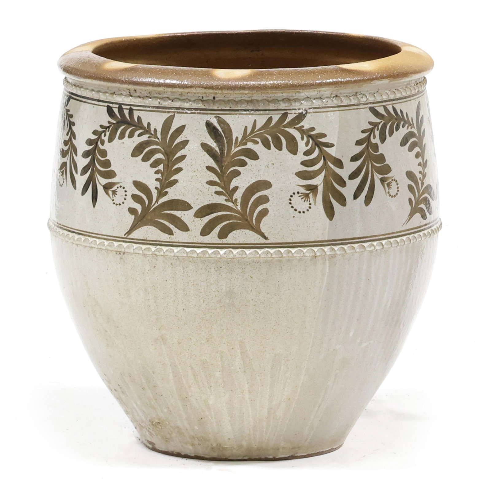 Matt Jones (Leister, NC, b. 1971), Large Floral Decorated Floor Jar: Matt Jones (Leister, NC, b. 1971), Large Floral Decorated Floor Jar salt glazed stoneware, incised signature "MATT / JONES" near the base, semi-ovoid jardiniere featuring a frieze decorated in hand-pa