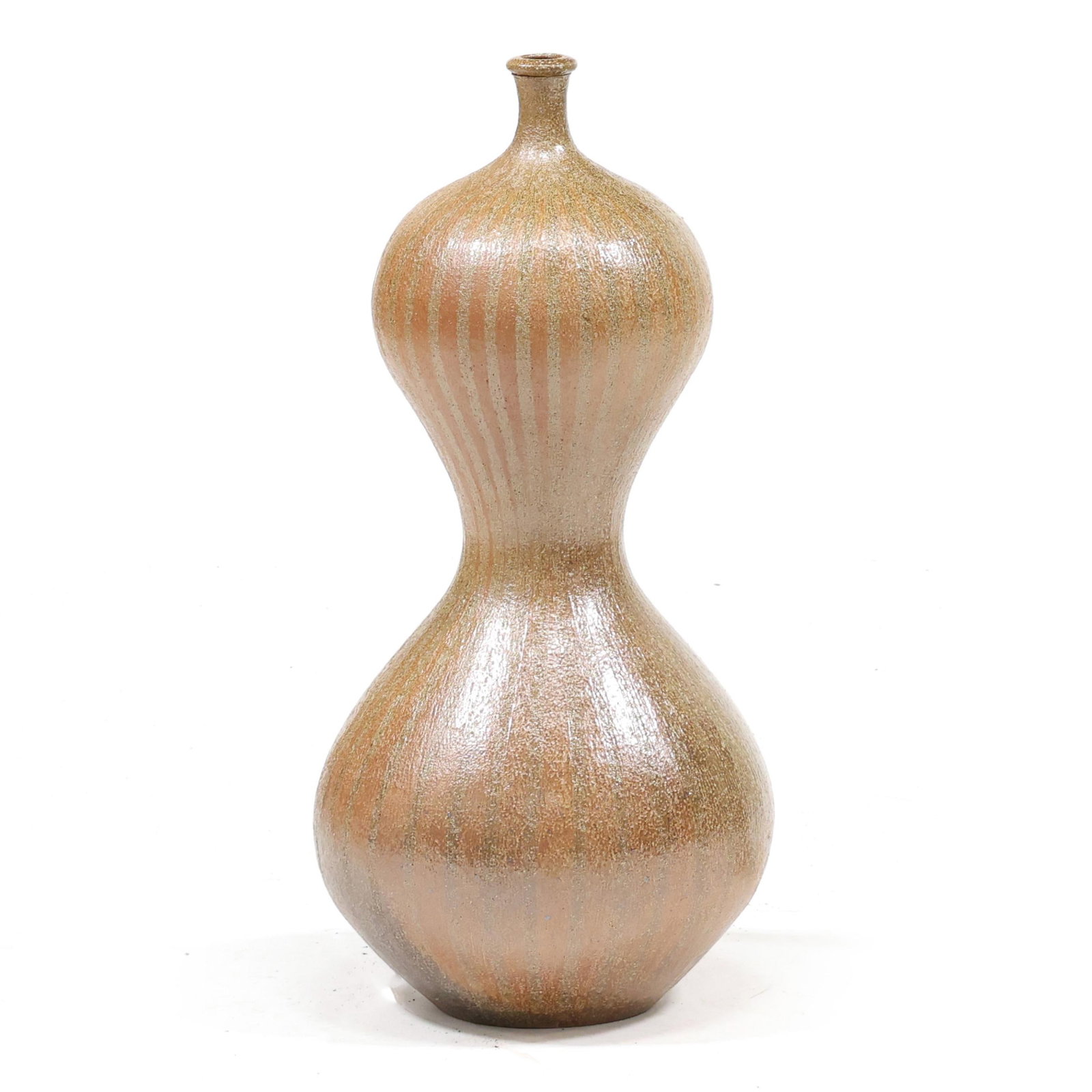 Donna Craven (NC), Striped Double Gourd Pottery Floor Vase: Donna Craven (NC), Striped Double Gourd Pottery Floor Vase Seagrove, North Carolina, contemporary wood fired stoneware with ash and salt glaze, signed "D. Craven" on the underside, the double gourd fo