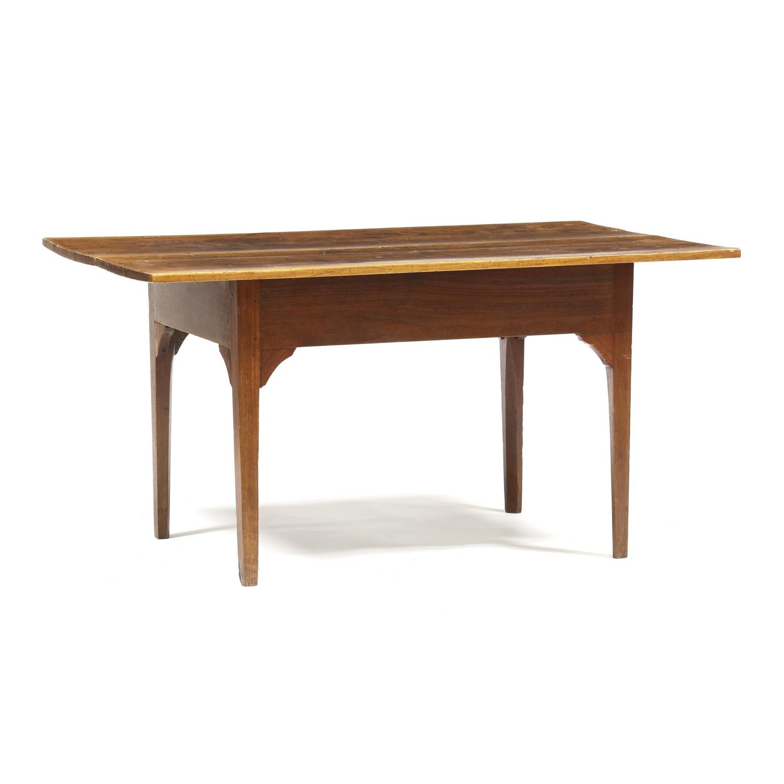 Southern Late Federal Walnut Breakfast Table: Southern Late Federal Walnut Breakfast Table attributed to Western North Carolina or back country South Carolina, circa 1820-1850, the rectangular table featuring a large two board top, flush skirt wi