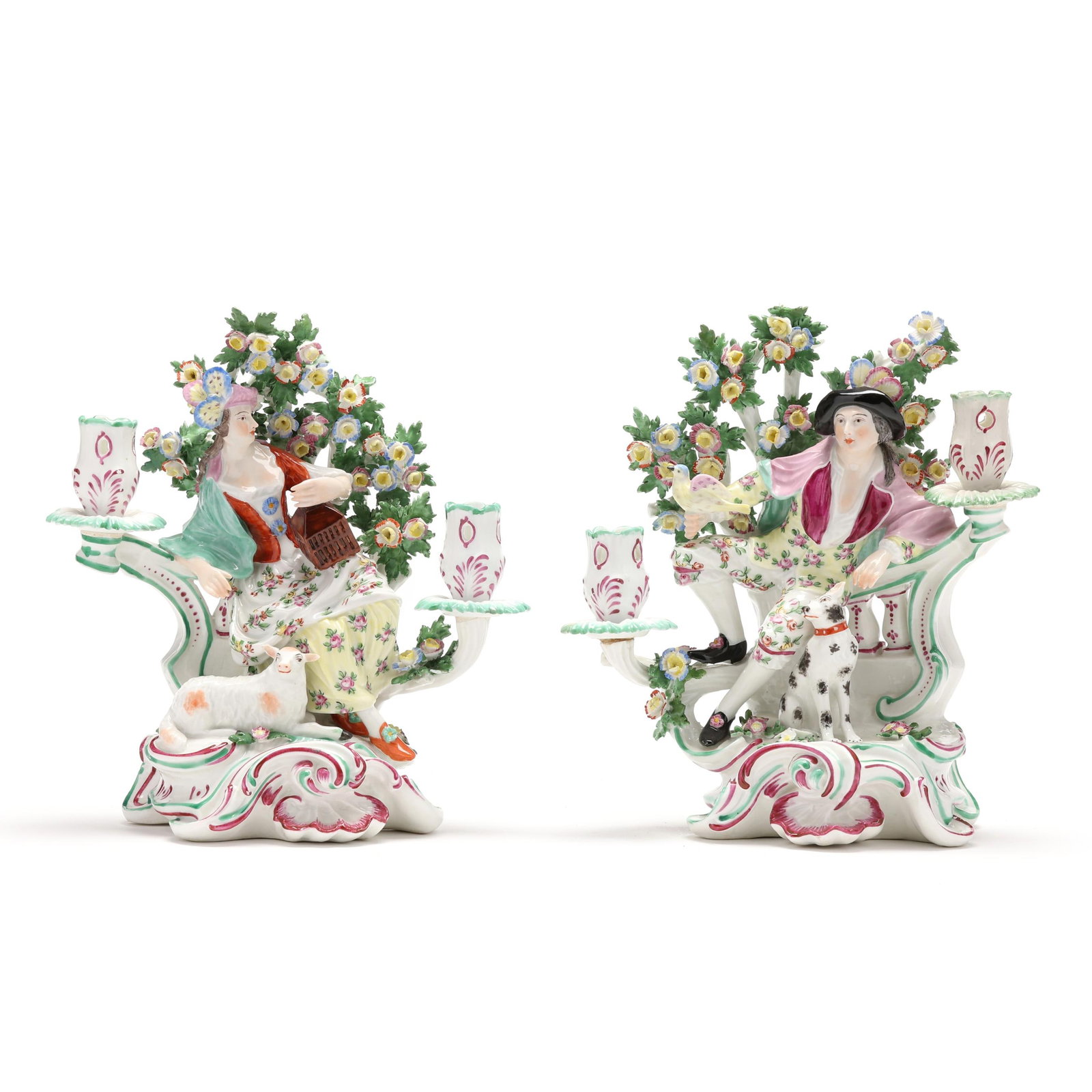 Pair of Continental Porcelain Bocage Candlesticks, Liberty and Matrimony (1 of 6)