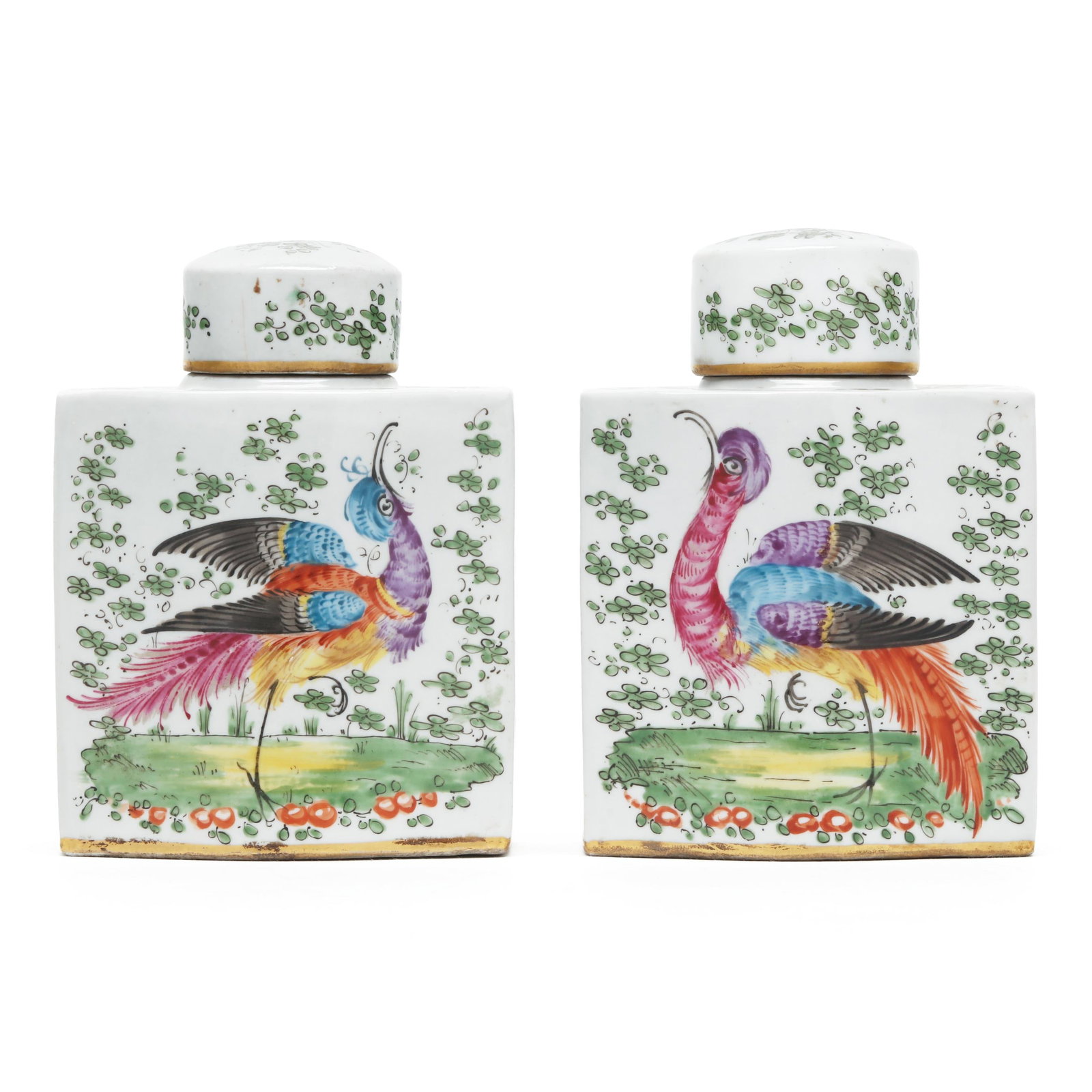 Edme Samson et Cie, Pair of Antique Chelsea Bird Porcelain Tea Caddies (1 of 6)