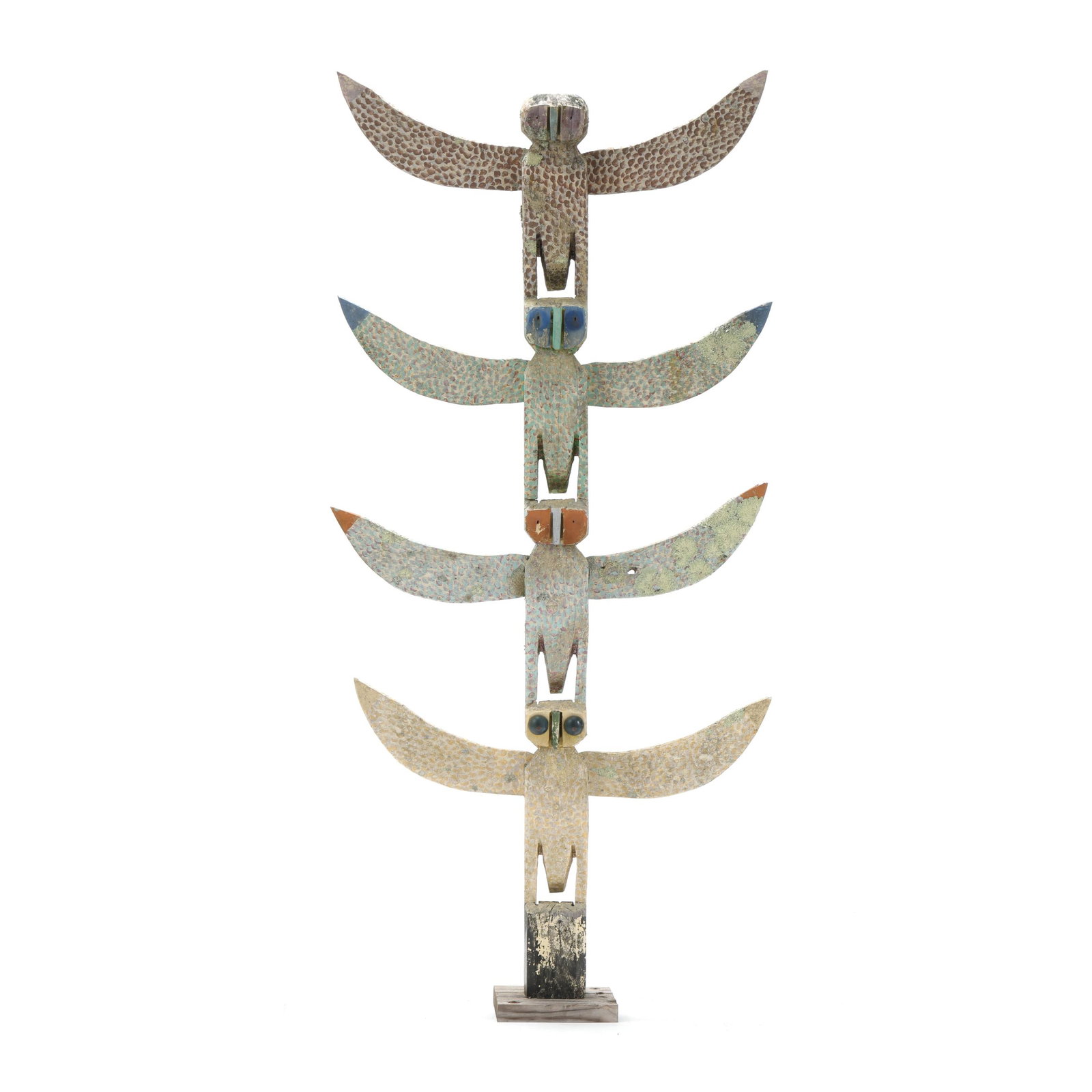 Attributed J. L. Nipper (Tennessee, 1935-2021), Folk Carved and Painted Four Owl Totem (1 of 11)