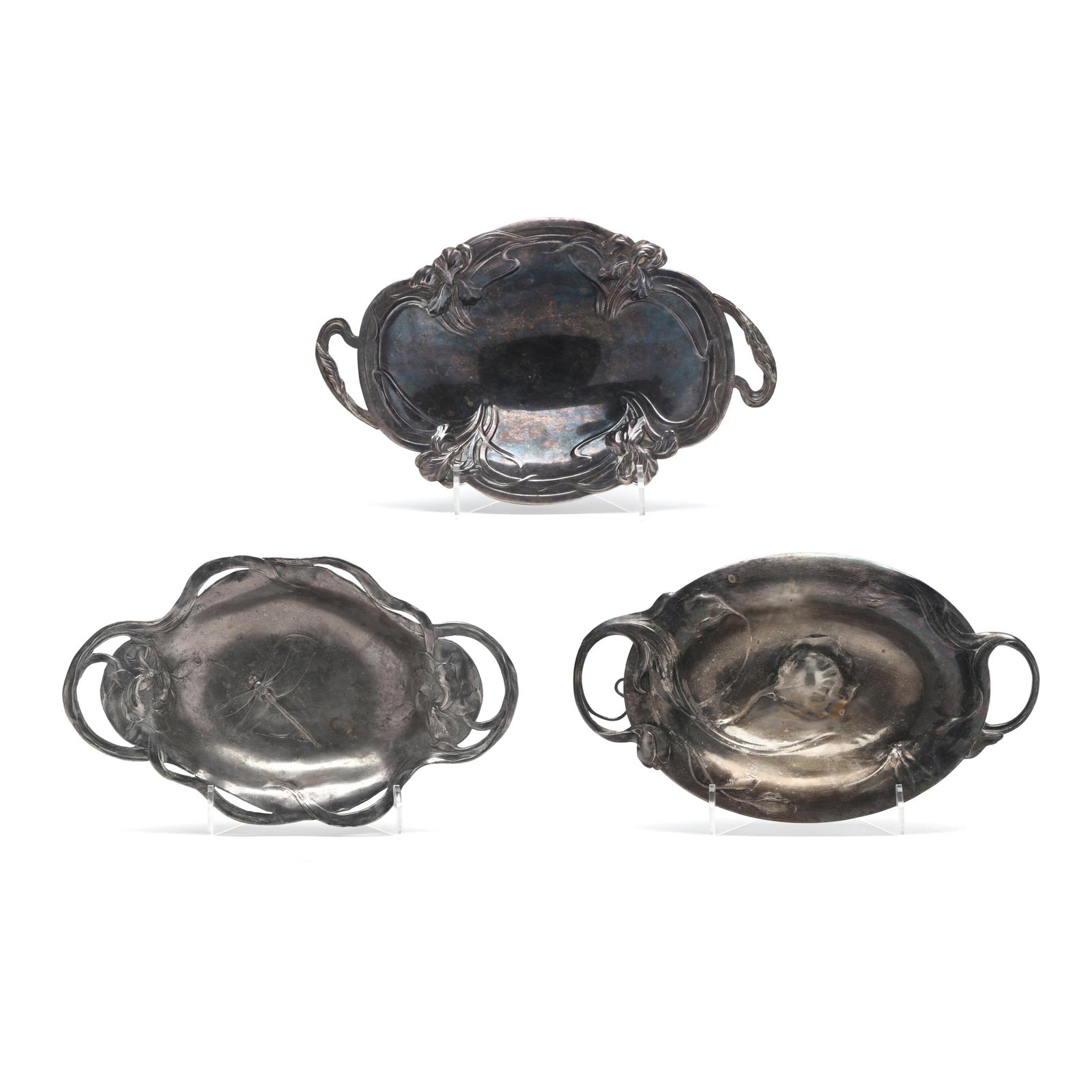 Three Art Nouveau Silver-Plated Centerpiece Bowls (1 of 9)