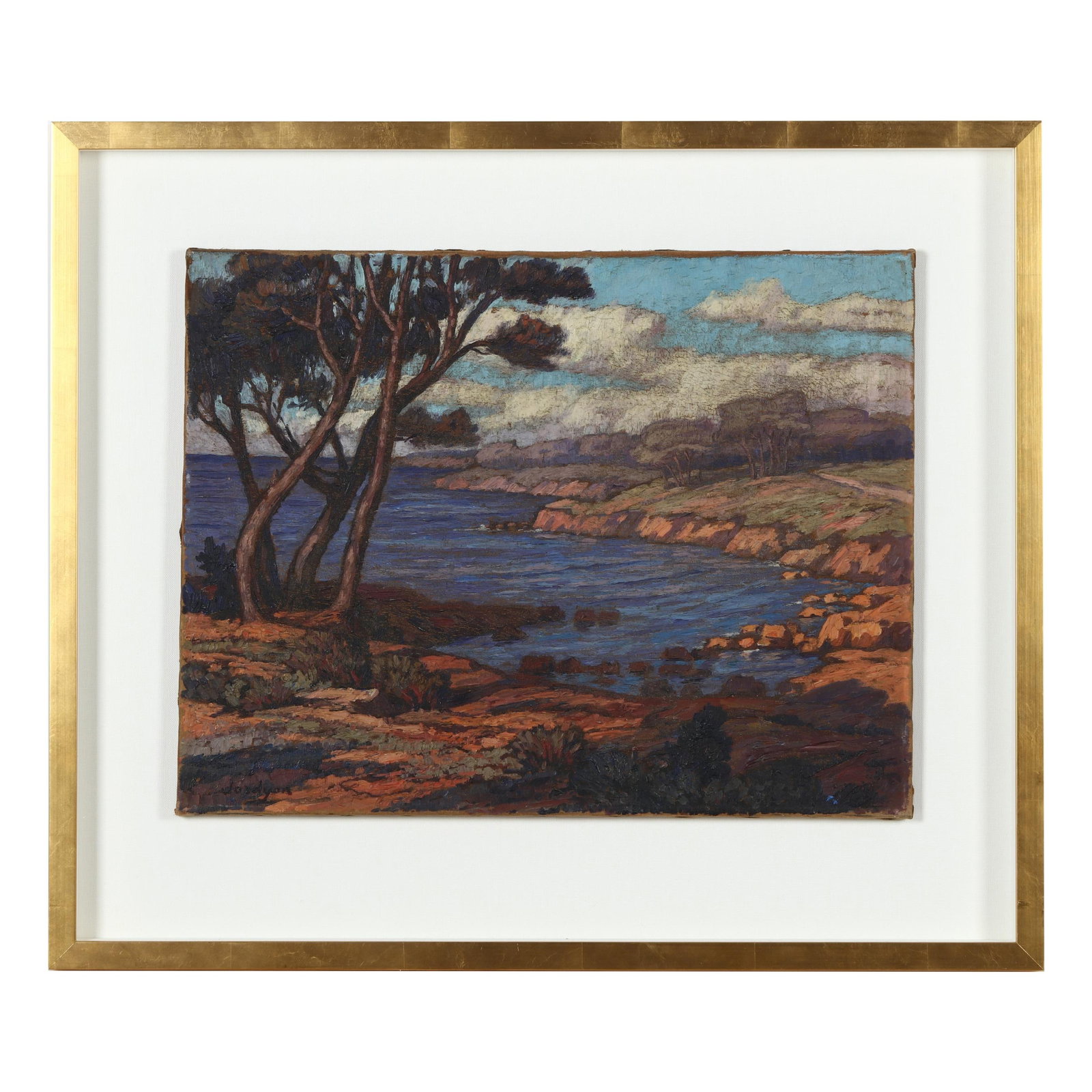 Continental School (20th Century), Coastal Landscape: Continental School (20th Century), Coastal Landscape oil on canvas, signed "Jordyan" to lower left, mounted and framed below glass. Stretcher size 19 1/2 x 25 1/2 in.; Frame dimensions 29 1/2 x 34 3/4