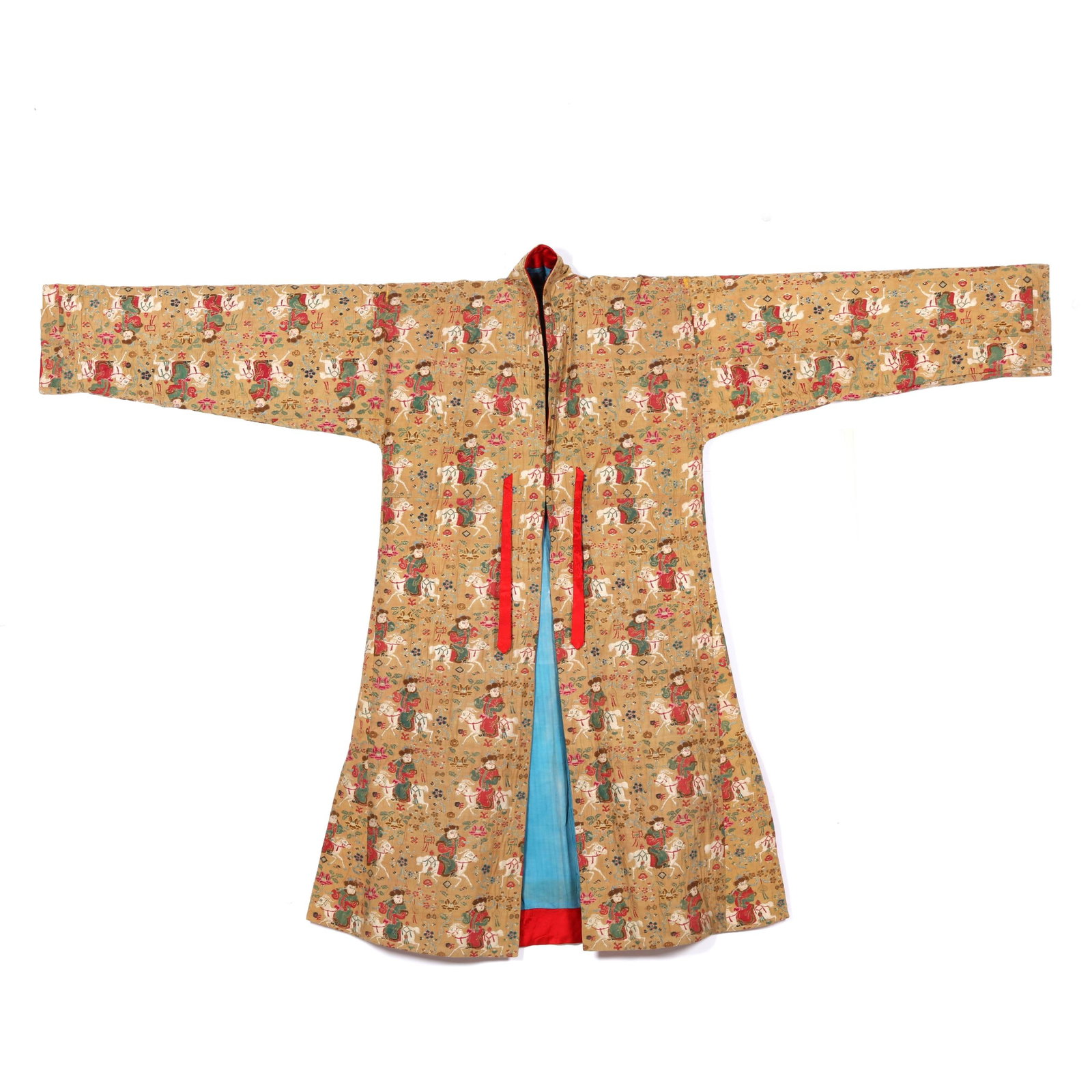 A Tibetan Chuba Robe of Ming Dynasty "Boys Riding Goats" Brocade Silk (1 of 6)