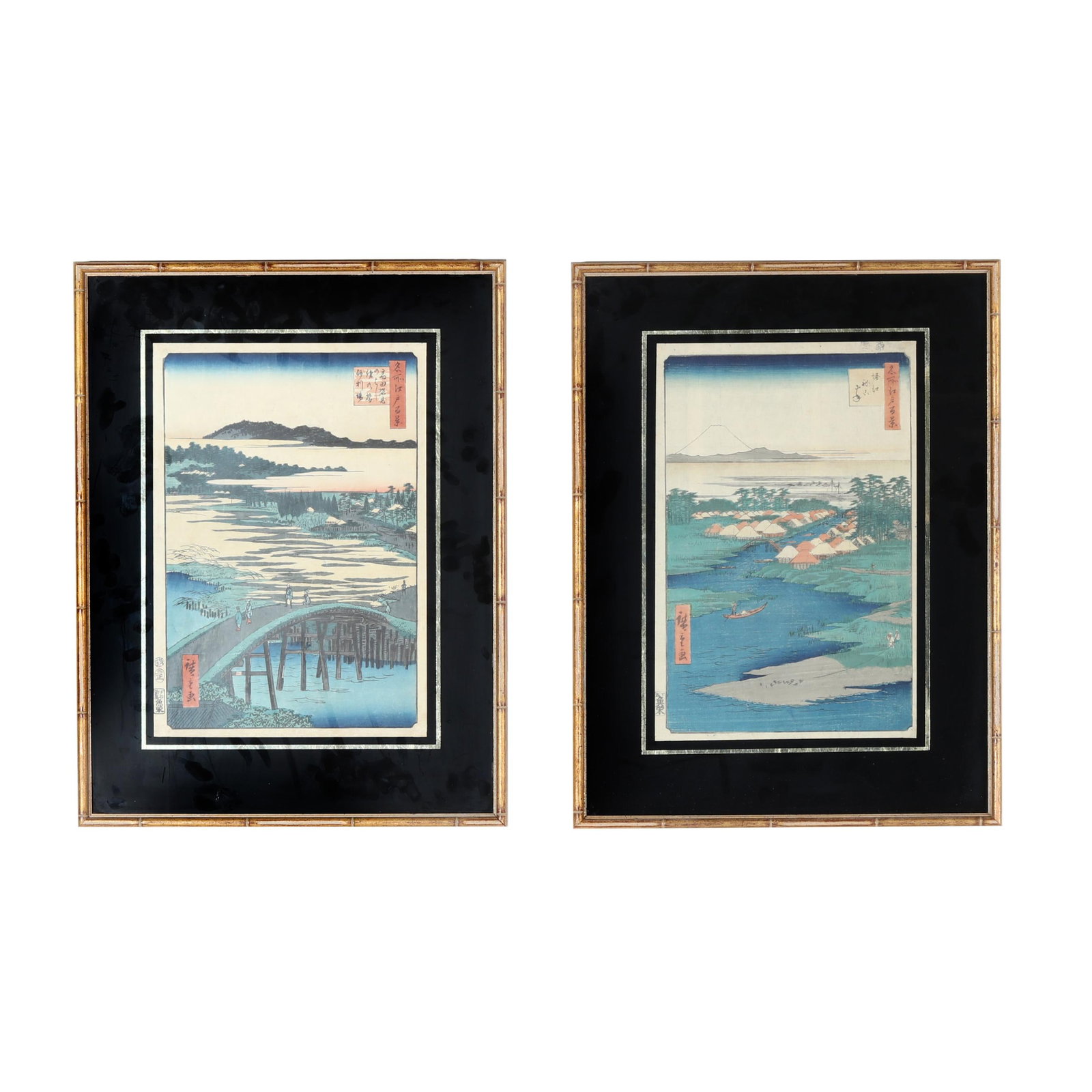 Utagawa Hiroshige (Japanese, 1797-1858), Two Woodblock Prints: Utagawa Hiroshige (Japanese, 1797-1858), Two Woodblock Prints Edo period (1615-1868), woodblock prints, ink and colors on paper, the first, Horie and Nekozane, circa 1856 (paper size 14 1/2 x 9 1/4 in