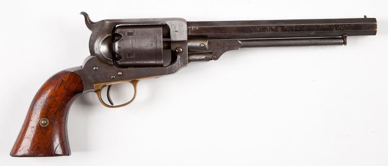 Whitney Second Model Navy Revolver: Whitney Second Model Navy Revolver percussion, .36 caliber, six-shot cylinder engraved with shield device; 7.5 in. octagonal barrel stamped E. WHITNEY / NEW HAVEN, serial # 1329, no martial markings v