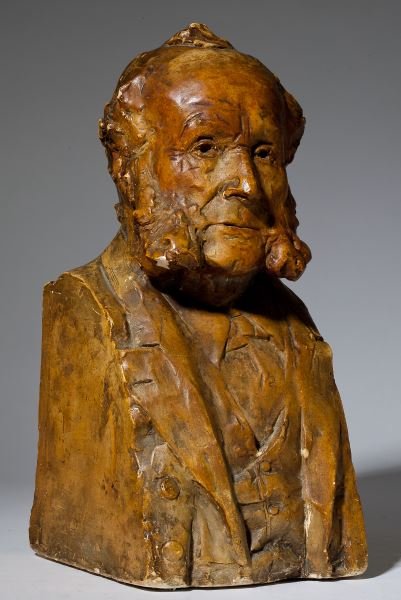 William S. Shanks (Scottish, 1864-1951), Bust: William S. Shanks (Scottish, 1864-1951), Bust plaster with applied patina, signed "W. S. Shanks" to one side, a bust length portrait of the artist's father (John Shanks, 1823-1913). 13 in. William Som