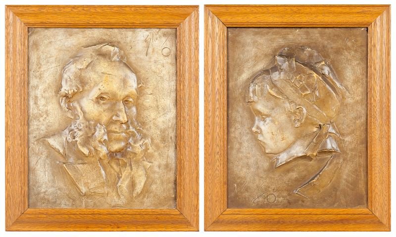 William S. Shanks (Scottish, 1864-1951), Plaques: William S. Shanks (Scottish, 1864-1951), Plaquesa pair of alabaster portrait plaques, each signed "Shanks," one depicts his father (DOA 13 x 11 in.) and the second depicting his son (DOA 13 x 10.5 in.