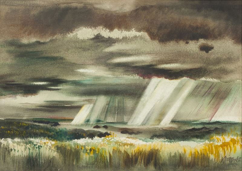Dong Kingman (CA/NY, 1911-2000), Passing Storm: Dong Kingman (CA/NY, 1911-2000), Passing Stormwatercolor on paper, signed and dated at lower right "Kingman '42," matted and framed under glass.SS 19 x 26.75 in.; DOA 29.5 x 36.5 in.