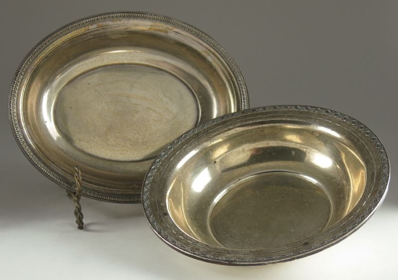 Two Sterling Silver Serving Bowls by Watson Co.: Two Sterling Silver Serving Bowls by Watson Co. one of circular form, the second slightly off-round, each with decorative detail to rim. 13.8 total troy oz.