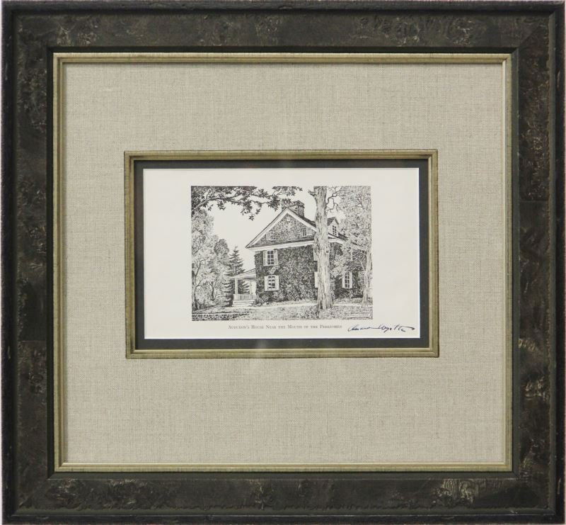 Andrew Wyeth (1917-2009), "Audubon's House...": Andrew Wyeth (1917-2009), "Audubon's House...""...Near the Mouth of the Perkiomen," print, signed in the plate and pencil signed in lower right margin, matted and framed under glass.SS 5.25 x 8.5 in.;