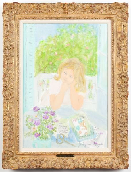 Jocelyn Seguin (French, 1921-1999), The Window: Jocelyn Seguin (French, 1921-1999), The Window oil on canvas, signed at lower right, charming impressionist genre scene with young blond girl seated before an open window, presented in a very fine per