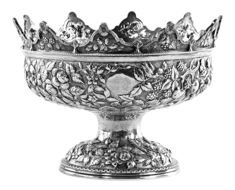 Rare Baltimore Coin Silver Monteith, A. E. Warner: Rare Baltimore Coin Silver Monteith, A. E. Warnercirca 1830-1840, a two part form with pedestal bowl and removable collar, the bowl with "A.E.Warner" rectangular punch and marked "11.2" indicating the