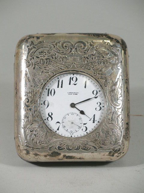 3020 Gorham Silver Pocket Watch Desk Clock C 1920s