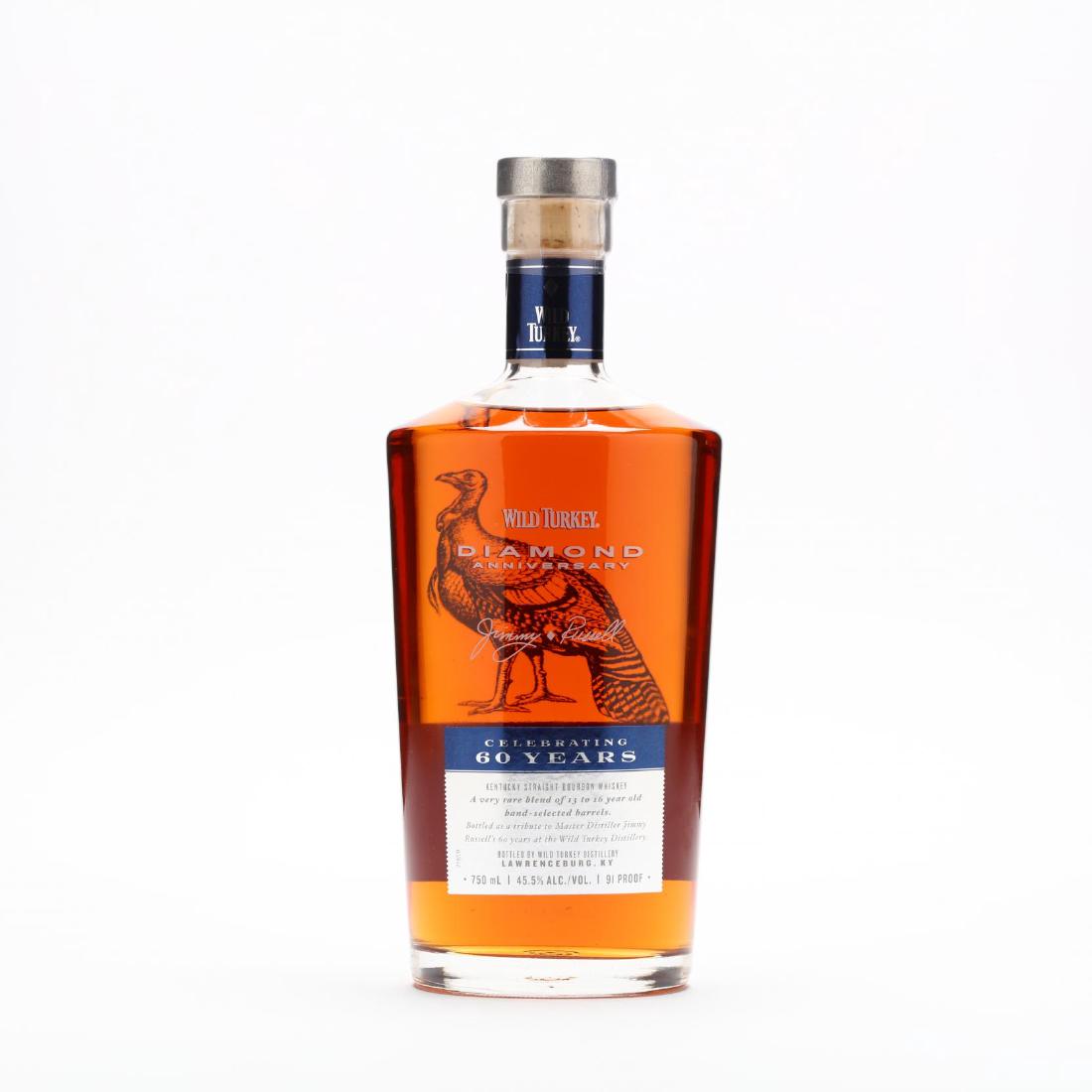 Wild Turkey Bourbon Whiskey: NV, Wild Turkey Kentucky Straight Bourbon Whiskey, Diamond Anniversary, 45.5%, sealed (1 750 ml) Additional high-resolution photos are available at LelandLittle.com