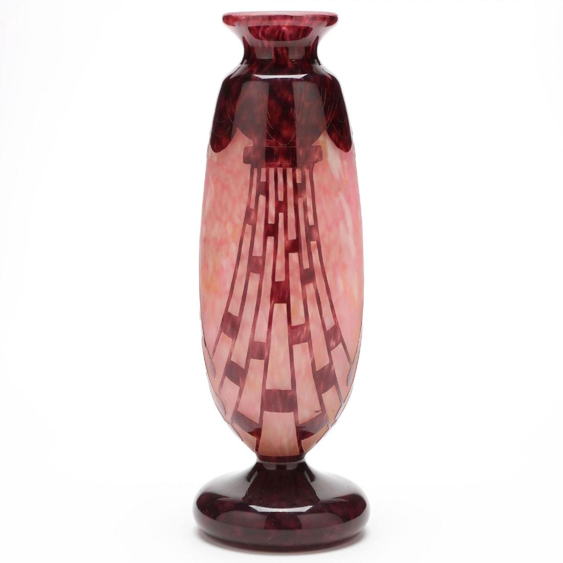 La Verre Francais, "Collie" Cameo Glass Vase: France, 1920s, Schneider, purple over pink mottled glass, engraved "Charder La Verre Francais" near base, polished pontil. 11.75 in. tall. Collection of the late Henri Weil of Chamalieres, France; pur