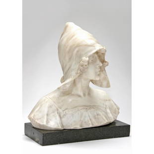 Dante Zoi (Italian, 19th/20th century), Bust of a Woman: inscribed signature on the verso "D. Zoi / Firenze," early 20th century. Bust only - 15 x 15 in. Additional high-resolution photos are available at LelandLittle.com