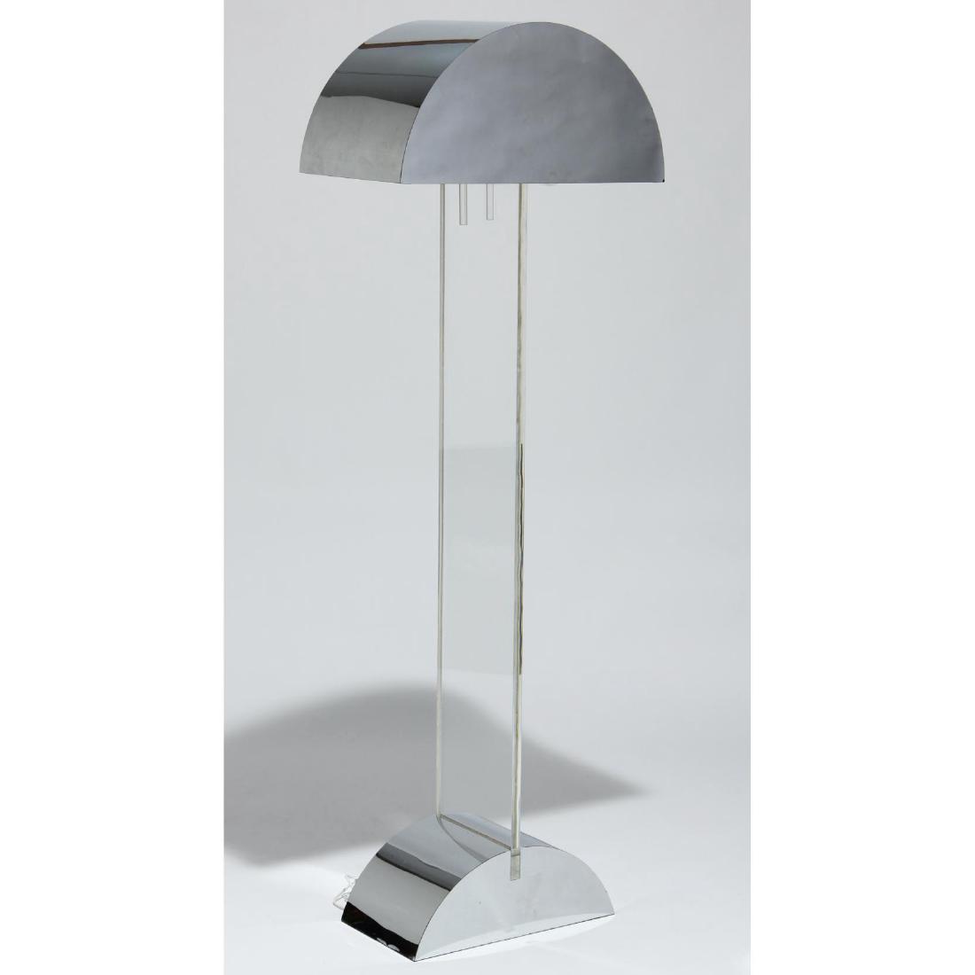 George Kovacs, Floor Lamp: 1970s, polished chrome and lucite, removable chrome veneer shade, two light, lucite pulls. 59 x 20 x 12 in. Estate of Sarah G. Martin, Pinehurst, NC Additional high-resolution photos are available at