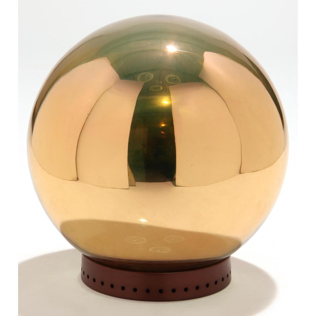 Robert Sonneman, Glass Orb Table Lamp: 1960s, gold iridescent shade with three light socket, remnant of Sonneman label. 16 x 15 in. diameter Estate of Sarah G. Martin, Pinehurst, NC Additional high-resolution photos are available at Lelan