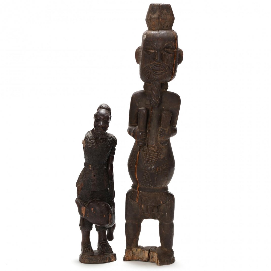 Two West African Carved Wooden Male Statues (1 of 3)