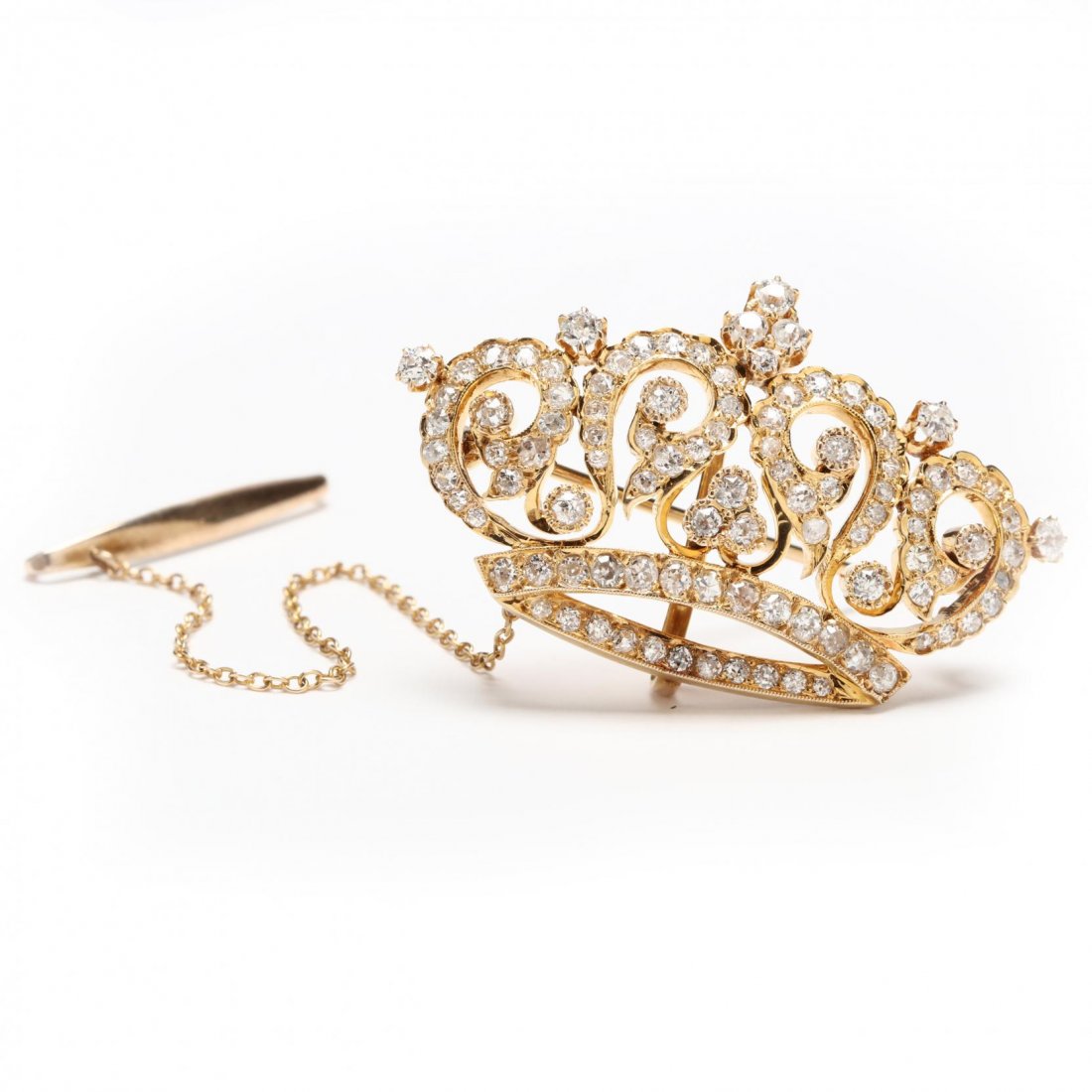 14KT Gold and Diamond Crown Brooch (1 of 3)