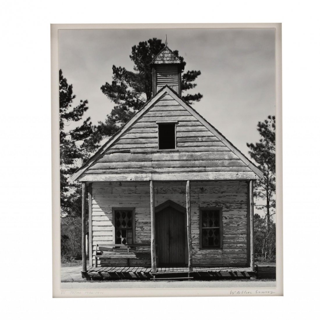 Walker Evans (1903-1975), Country Church, near: silver gelatin print, mounted, signed in pencil on the mount, inscribed in pencil on the mount "VII 75/100 1936-1971," from the Walker Evans portfolio (New Haven: Ives-Sillman, 1971); matted but unfra