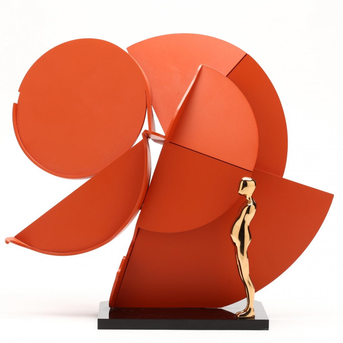 Ernest Trova (1927-2009), Study / Falling Man Profile: painted steel with bronze figure, numbered 77/99 and dated 1987 on the underside of acrylic base, Pace Editions. 12.5 x 14.5 x 8.5 in. Echoing the 20th century fascination with mechanized and robotic