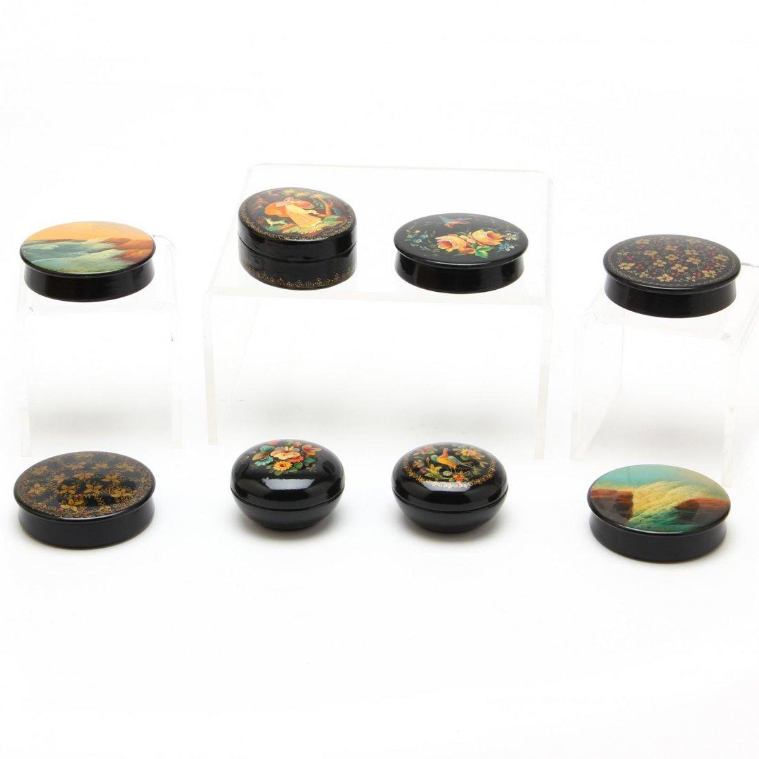 Eight Russian Lacquered Trinket Boxes (1 of 5)