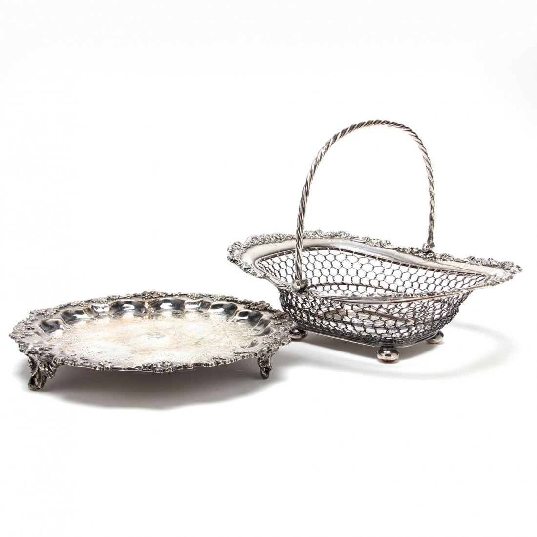 An Antique Silverplate Salver and Cake Basket (1 of 2)