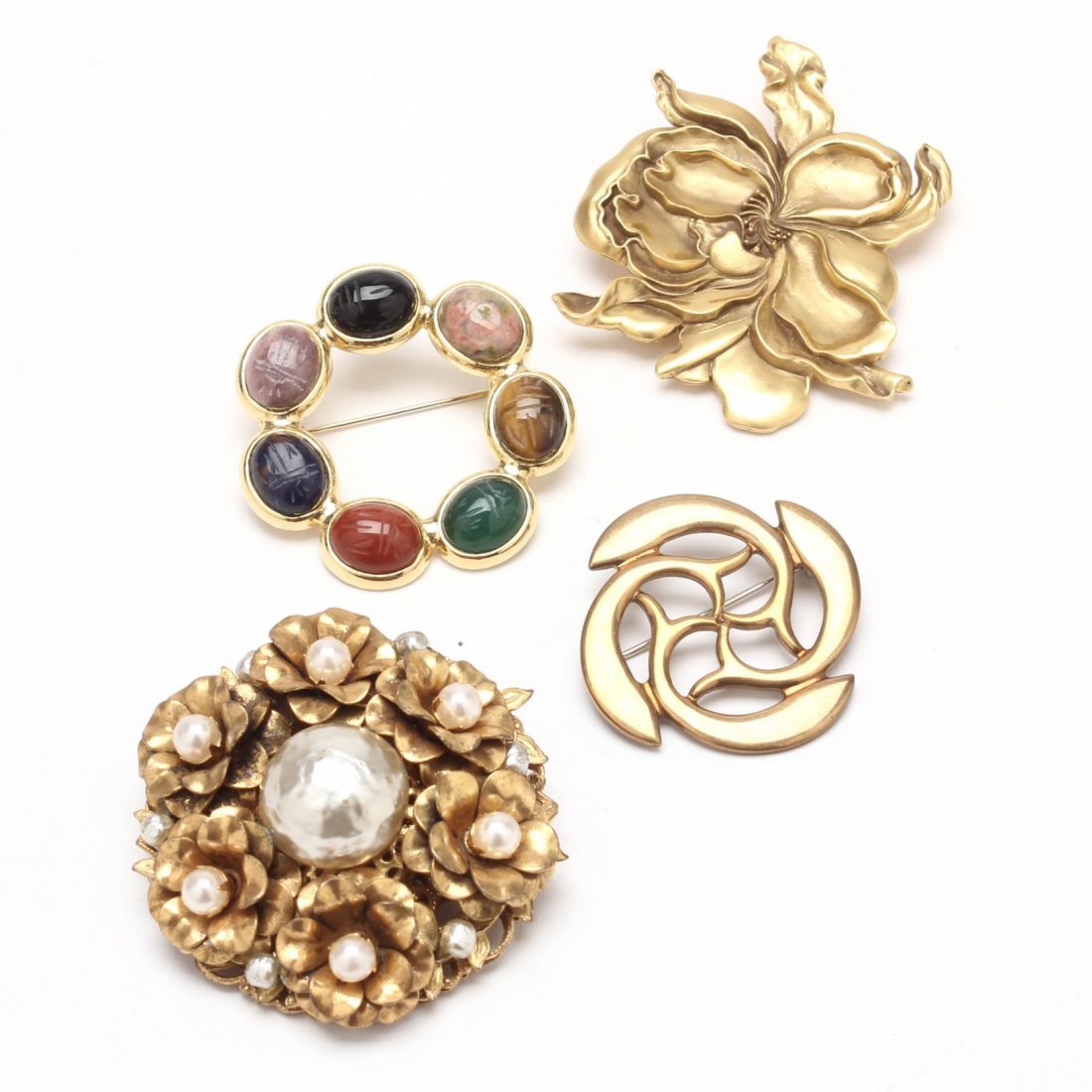 Four Brooches, One Signed Miriam Haskell (1 of 4)