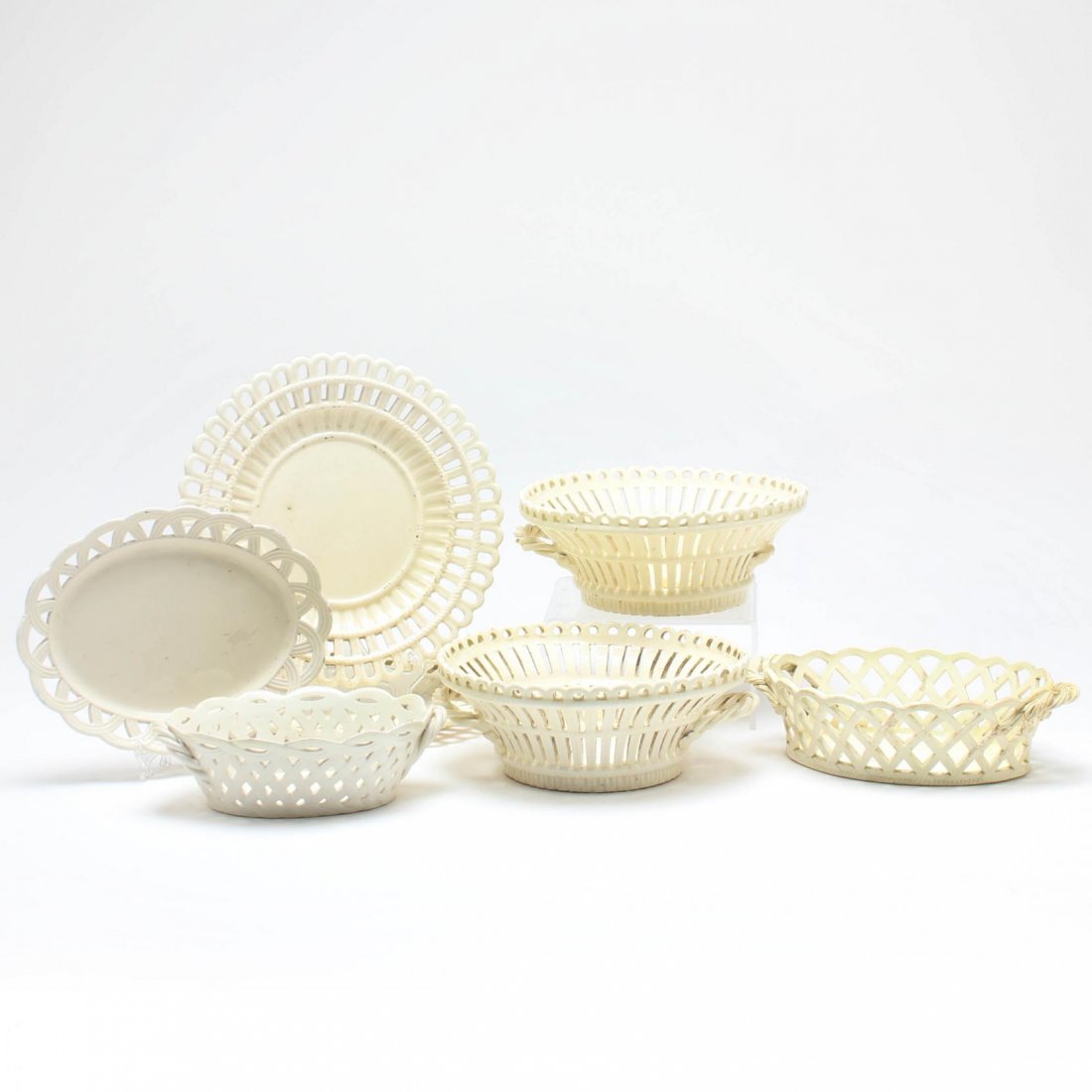Seven Pieces of Antique Reticulated Creamware (1 of 3)