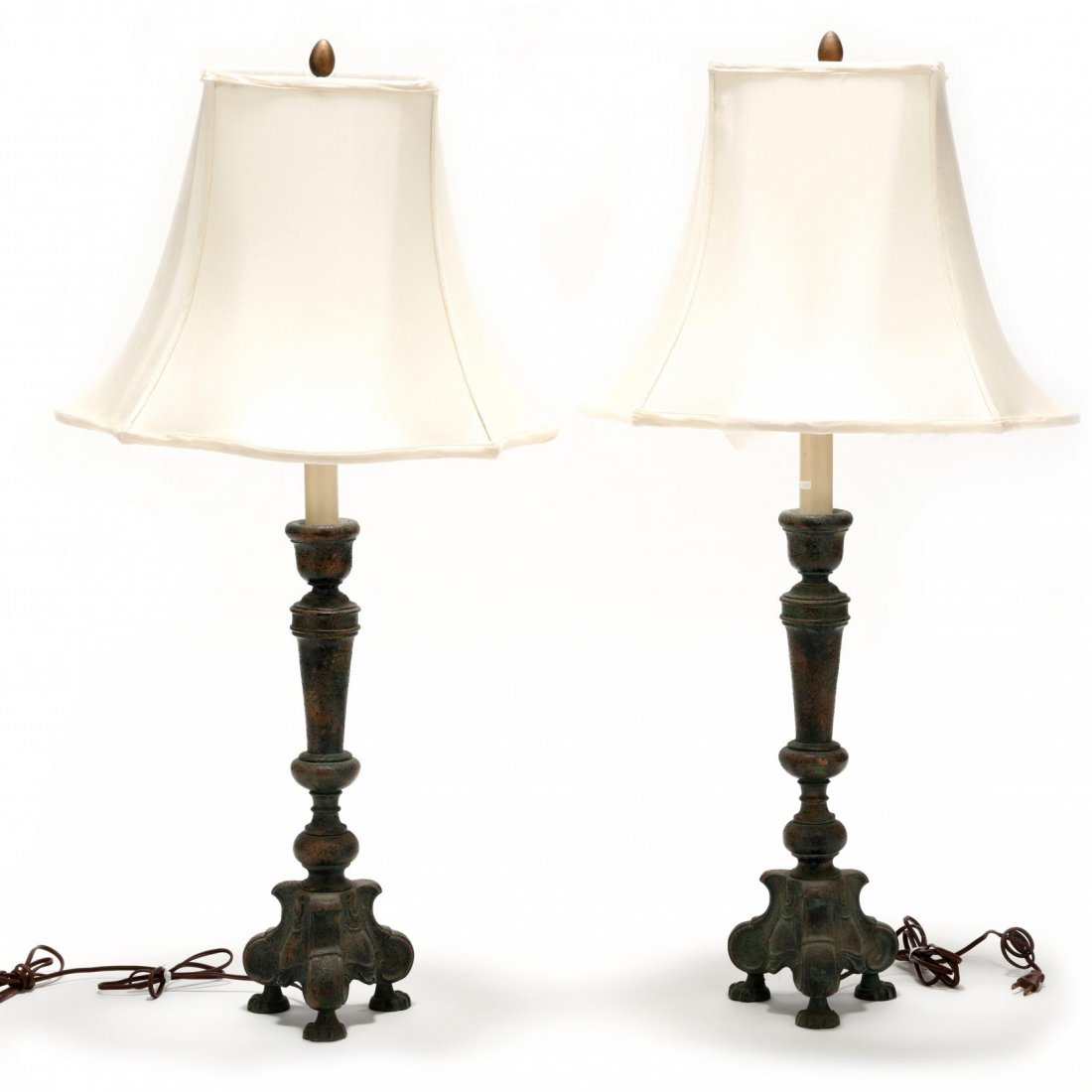 Frederick Cooper, Pair of Table Lamps: mid 20th century, painted metal, in the 18th century style, labeled. 37 in.