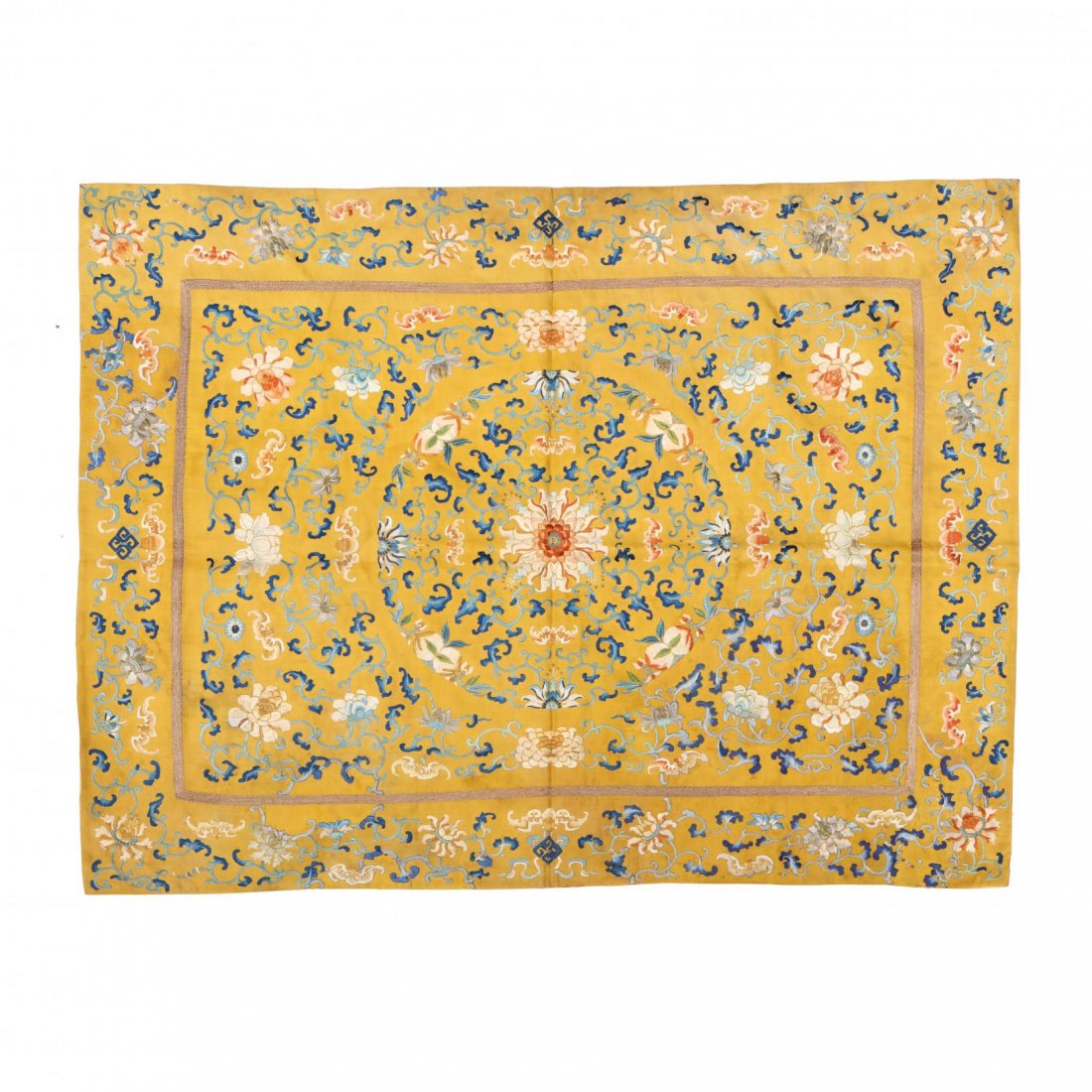 Chinese Embroidered Imperial Yellow Silk Throne Seat (1 of 3)